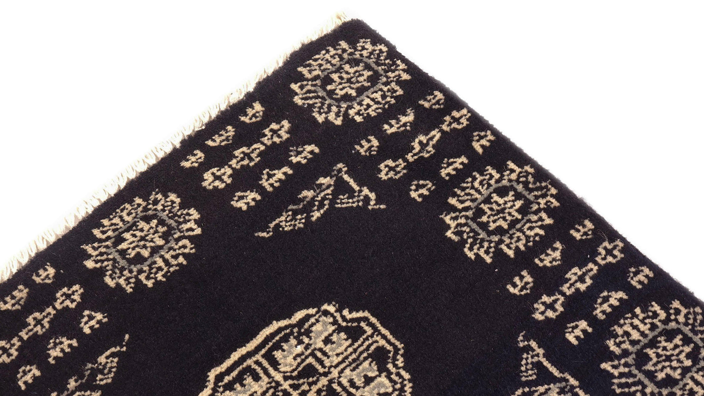 Pakistan Buchara 3ply Teppich 50x80 Handgeknüpft Schwarz Geometrisch Orient Kurzflor