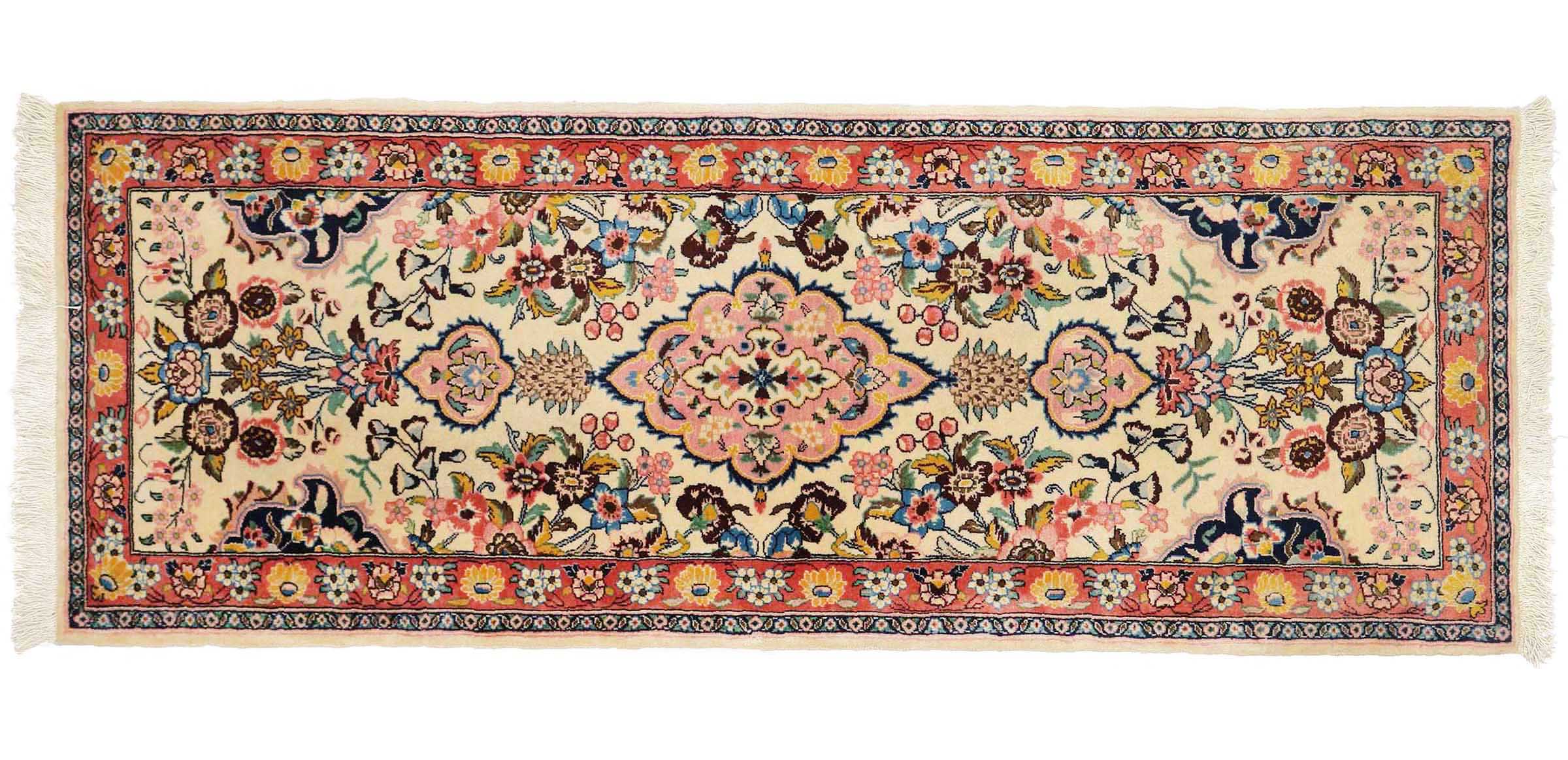 Perserteppich Sarough 60x170 Handgeknüpft Läufer Beige Medaillon Orientalisch UNIKAT