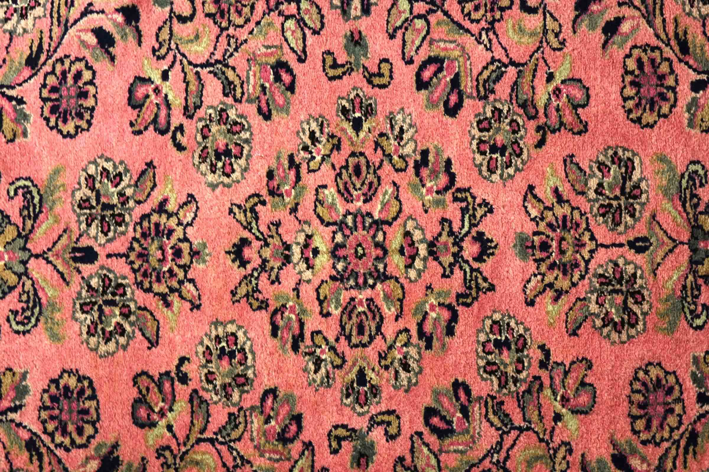 Sarough Teppich 70x140 Handgeknüpft Rosa Floral Wolle Kurzflor Rug