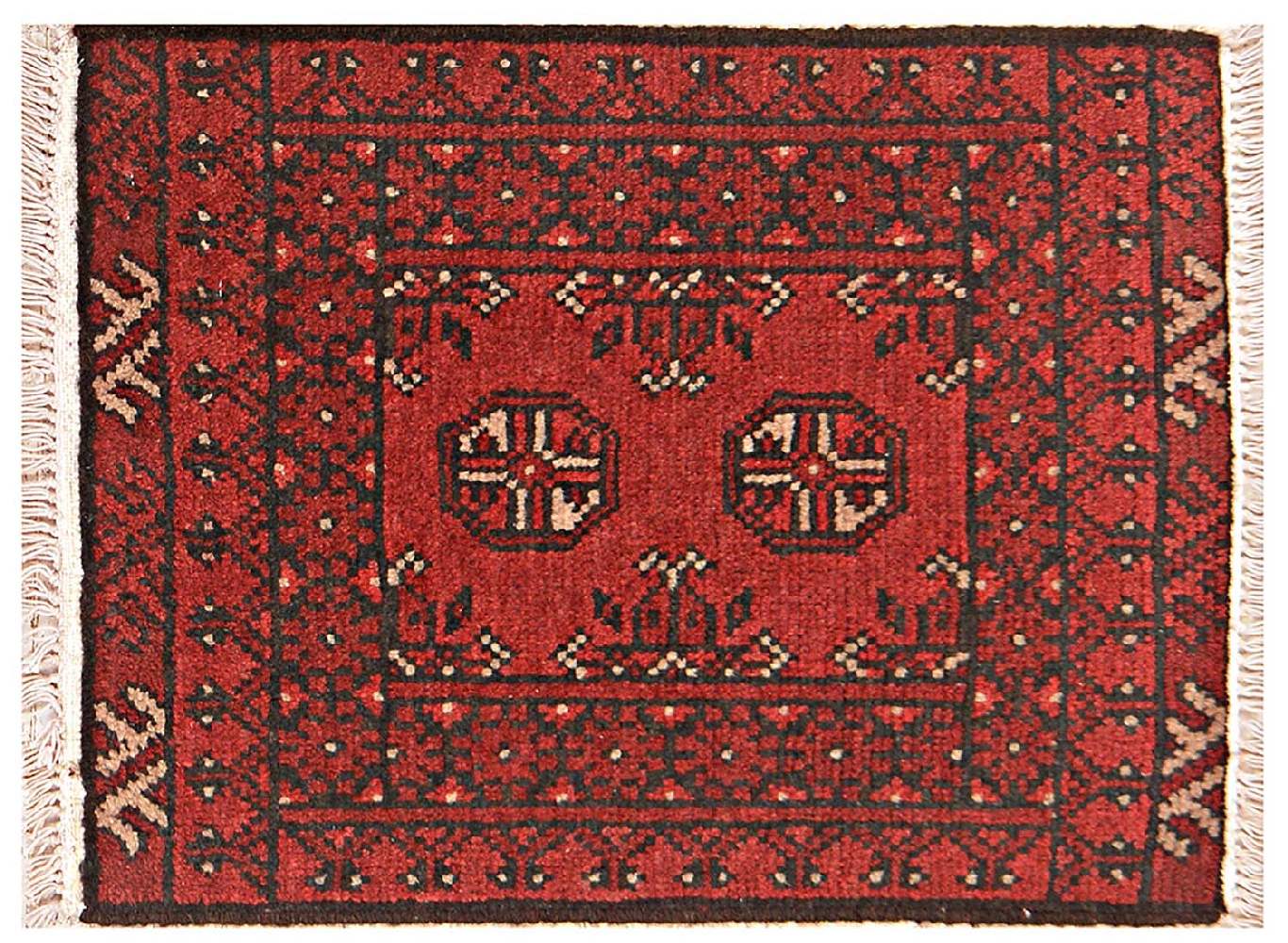 Afghan Aqcha Poshti Teppich 40x60 Handgeknüpft Rot Geometrisch Orient Kurzflor