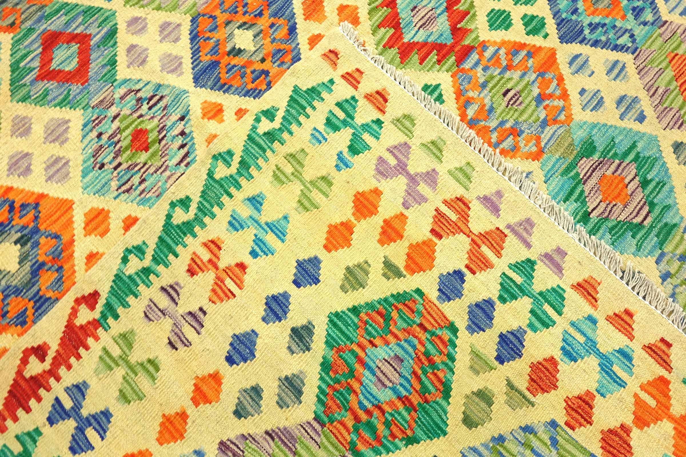Afghan Maimana Kelim Bunt 250x350 Handgewebt Teppich Bunt Geometrisch Orient