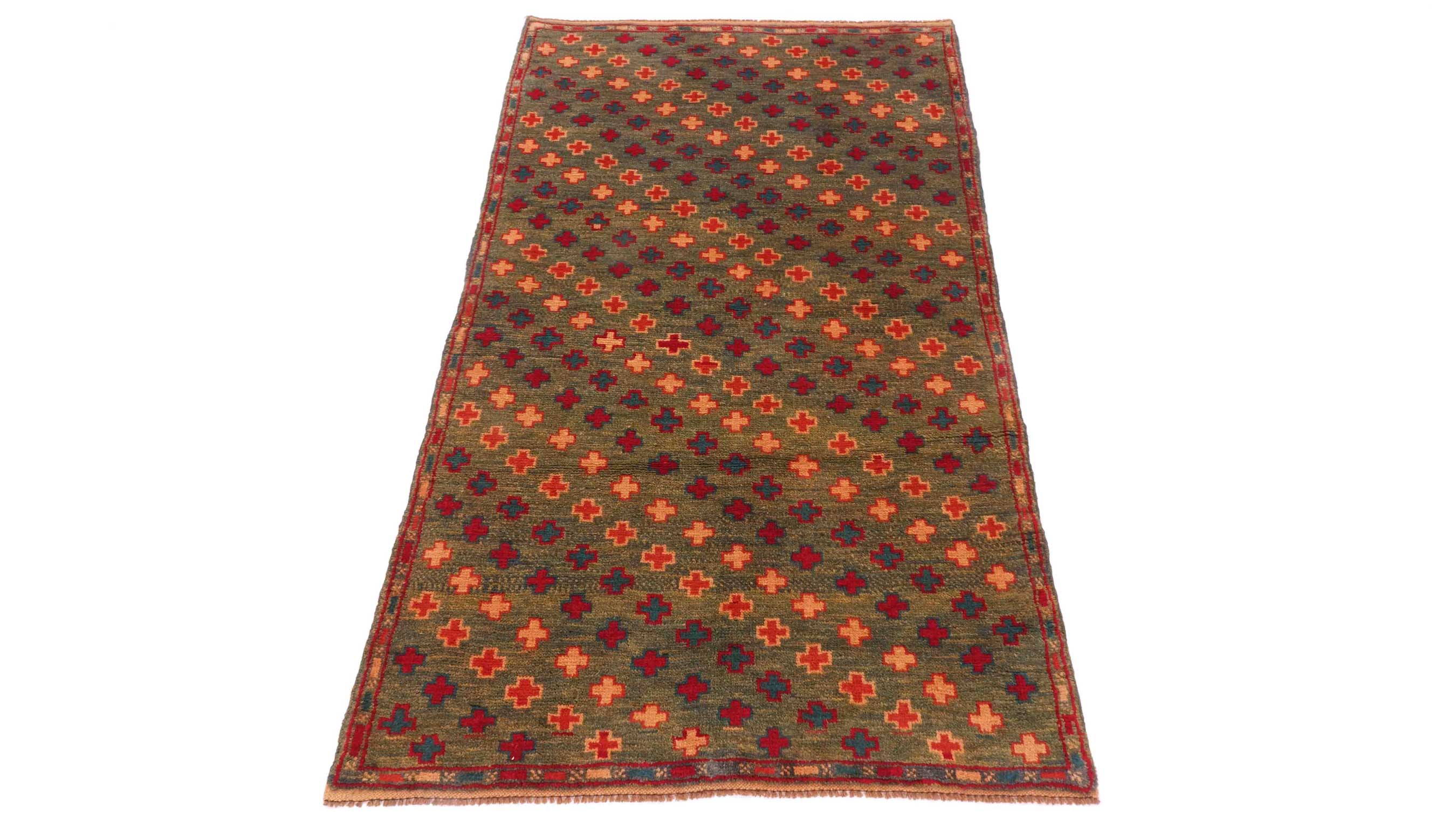 Gabbeh Teppich 110x180 Handgeknüpft Dunkelgrün Durchgemustert Orientalisch UNIKAT