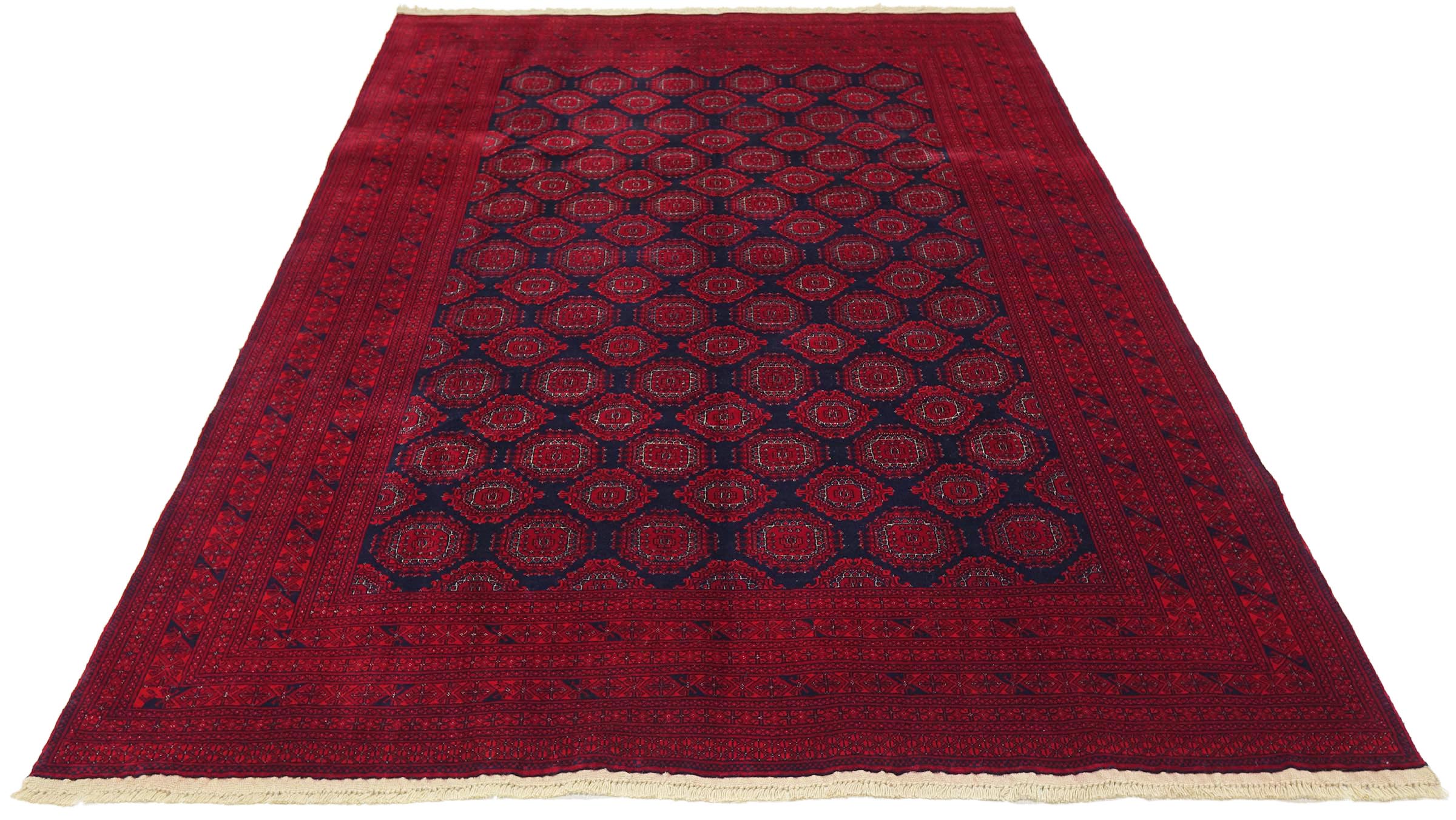 Afghan Teppich 200x300 Handgeknüpft Rot Geometrisch Orient Kurzflor Wohnzimmer