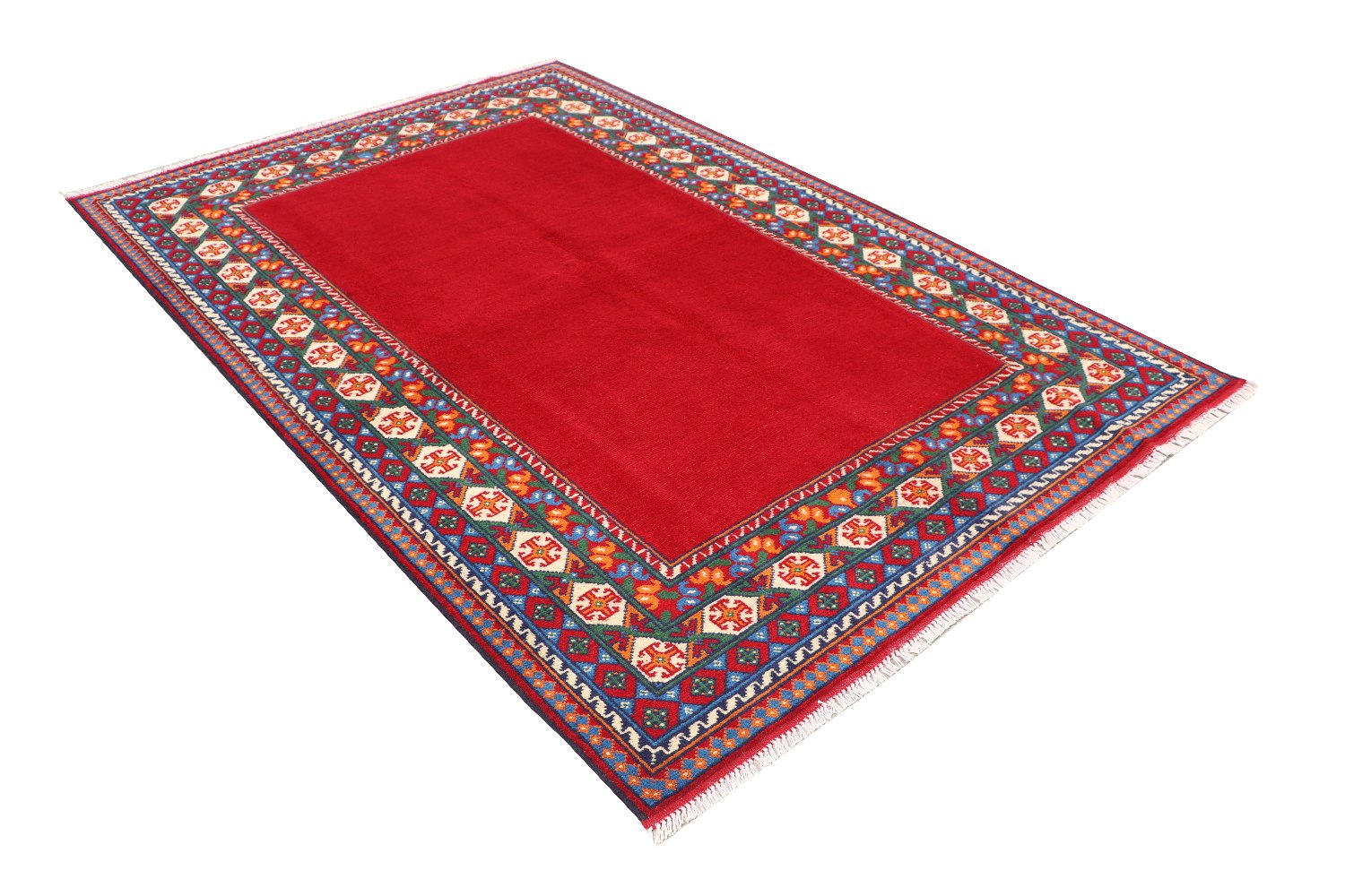 Afghan Akcha Rang Dar Teppich 170x240 Handgeknüpft Rot Umrandung Orient Kurzflor