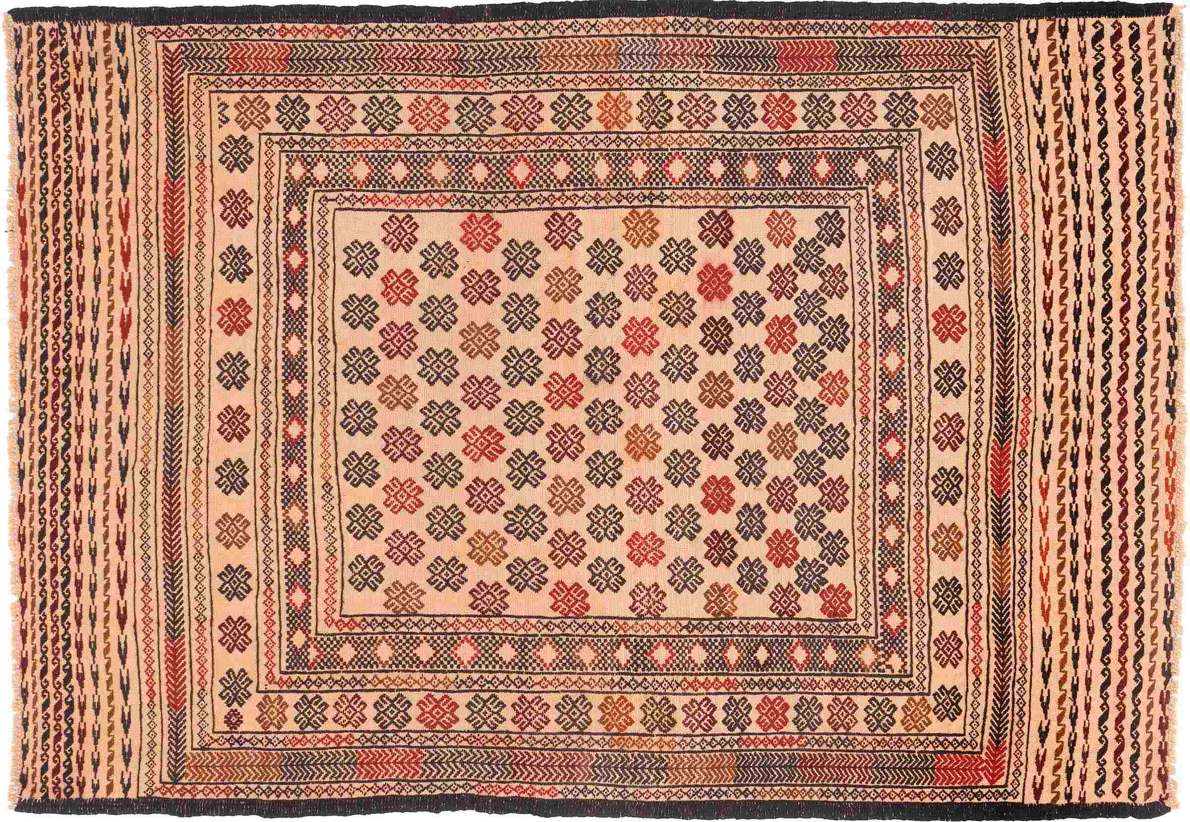Afghan Kelim Gol Barjasta Teppich 140x200 Handgewebt Gold Geometrisch Handarbeit Gewebt
