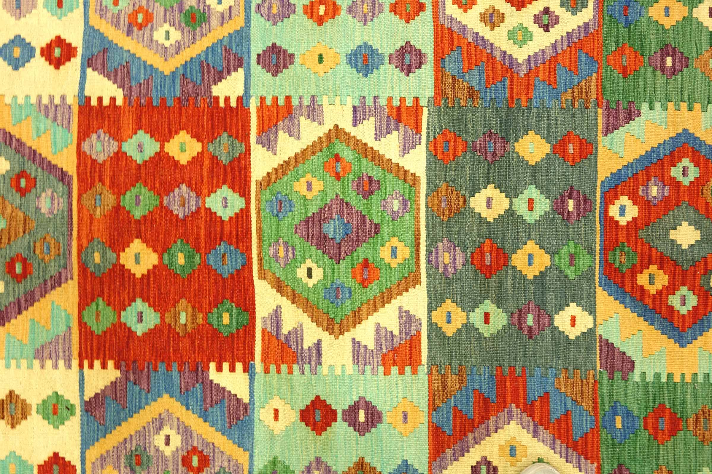 Afghan Maimana Kelim Bunt 250x300 Handgewebt Teppich Bunt Geometrisch Orient