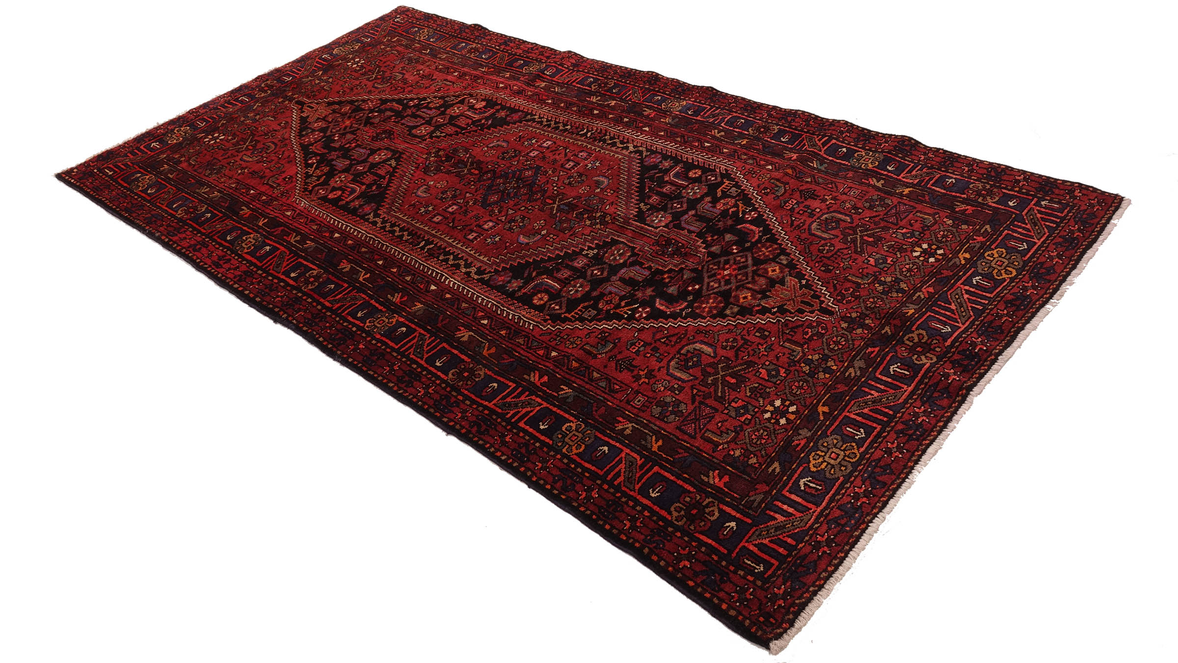 Perserteppich Hamadan Tiere 160x300 Handgeknüpft Rot Spiegelmuster Orientalisch UNIKAT