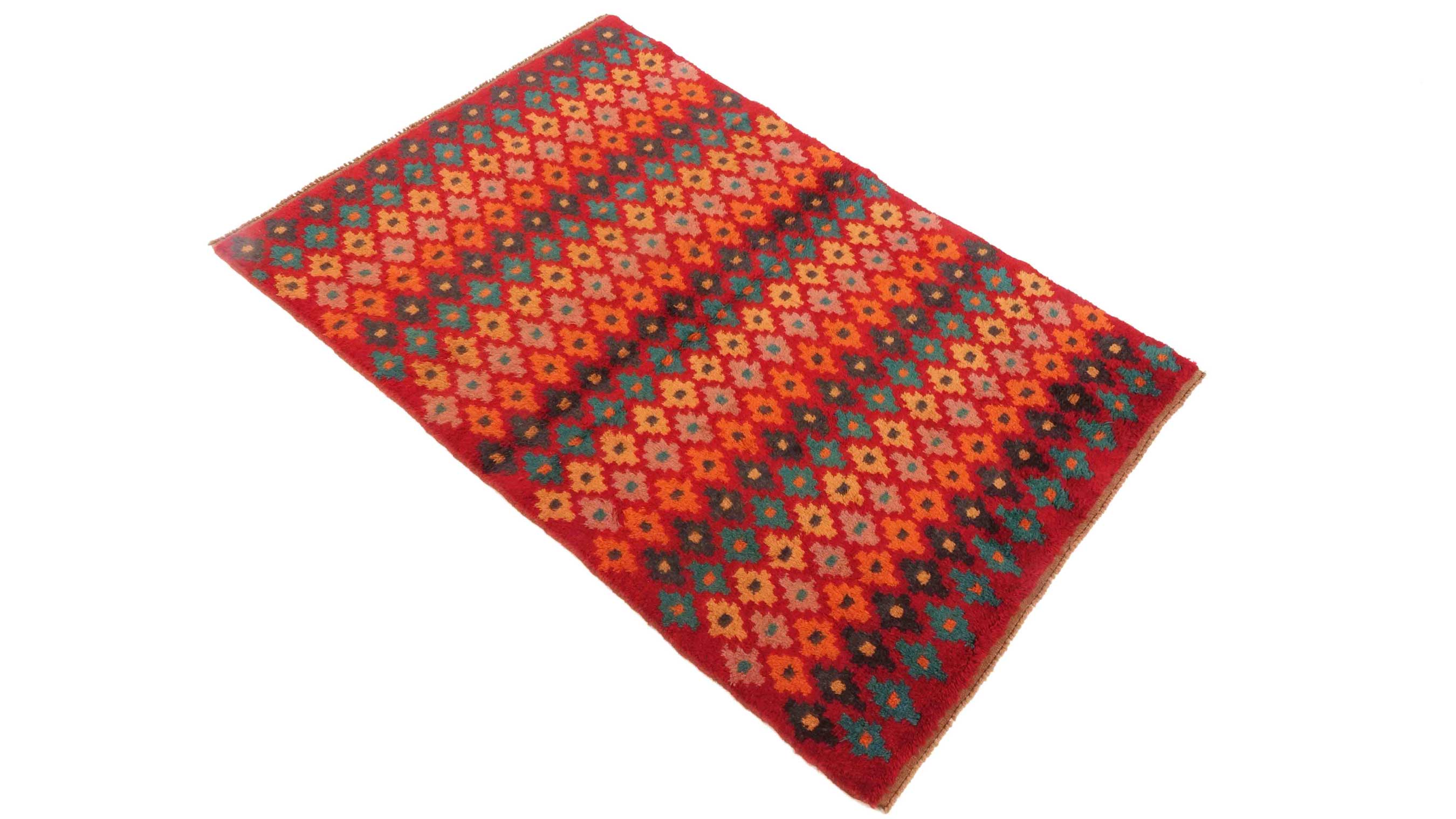 Gabbeh Teppich 110x170 Handgeknüpft Rot Streifen Orientalisch UNIKAT Kurzflor