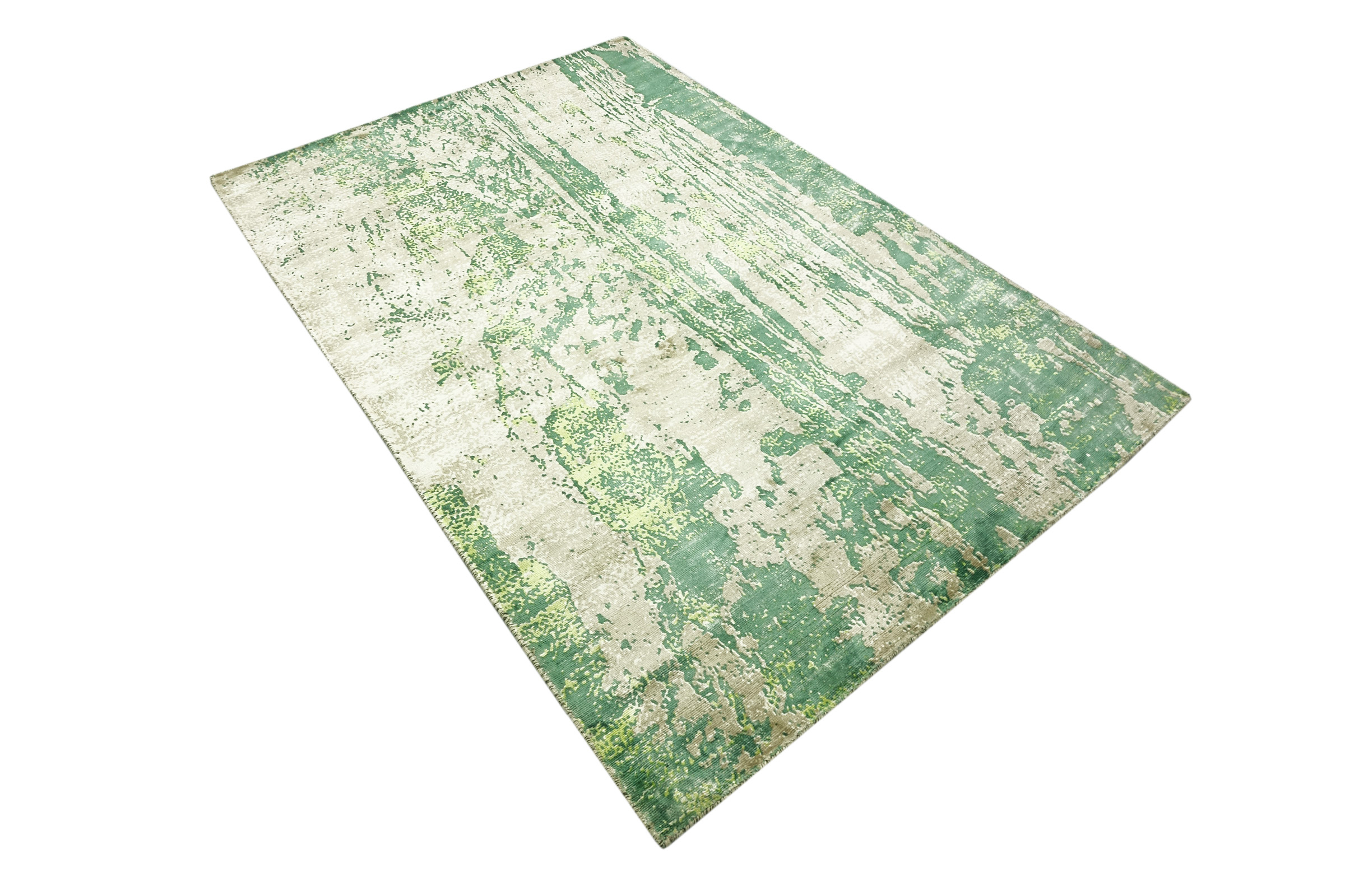 Handloom Vintage 230x160 Handgewebt Teppich 160x230 Grün Abstrakt Handarbeit Orient