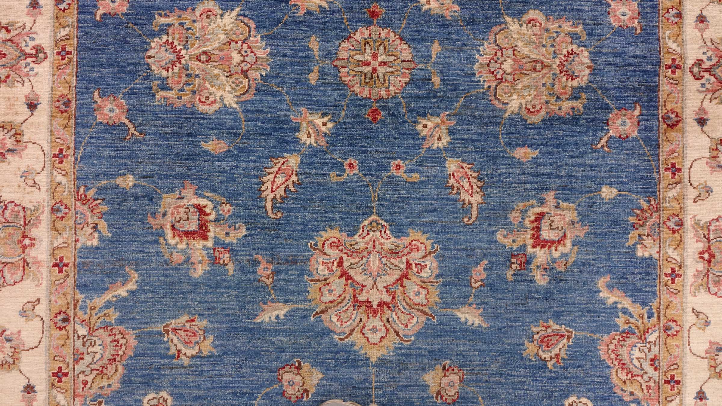 Chobi Ziegler Teppich 170x240 Handgeknüpft Blau Floral Orientalisch UNIKAT Kurzflor