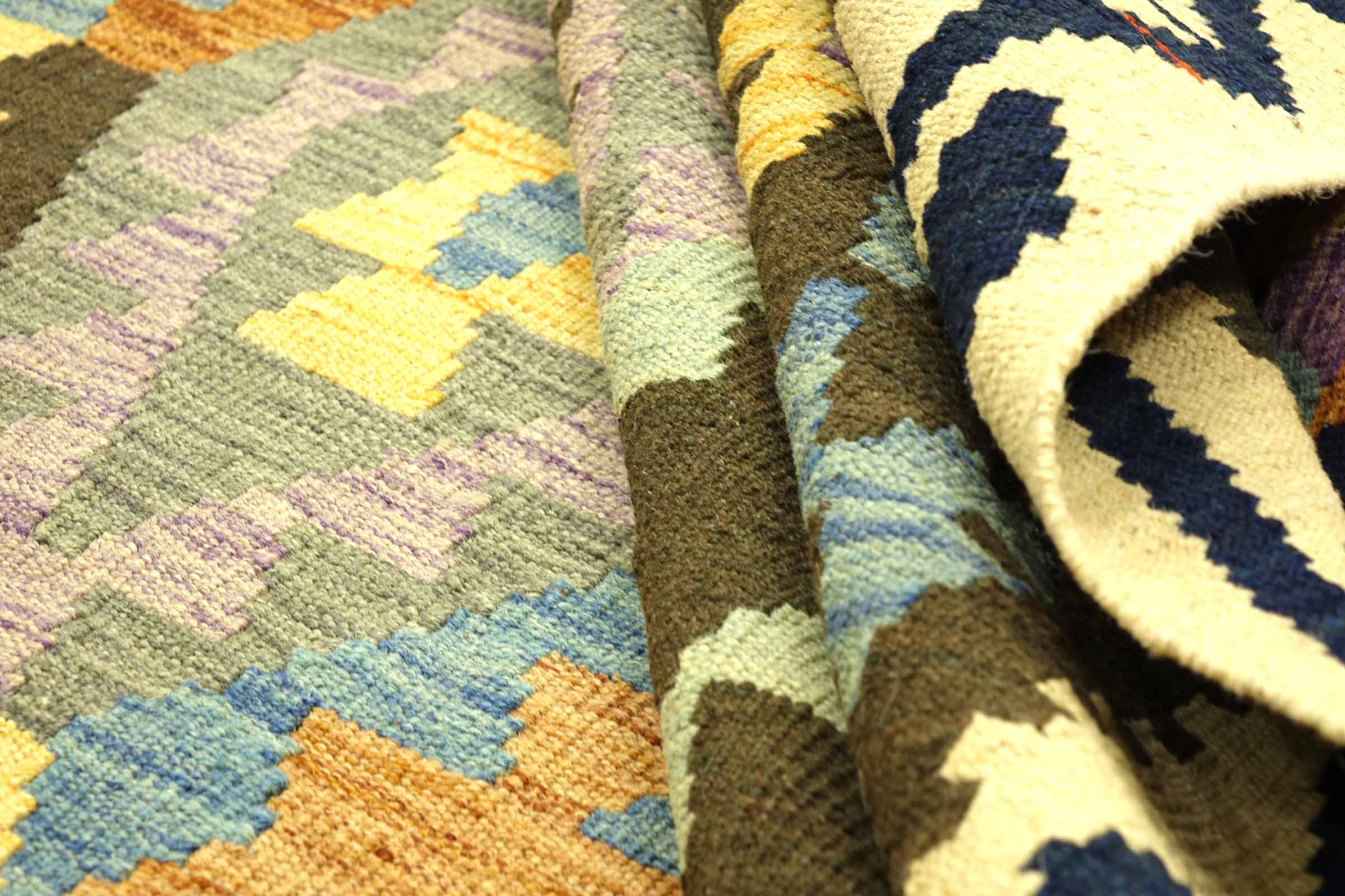 Afghan Maimana Kelim Bunt 250x350 Handgewebt Teppich Grau Geometrisch Orient