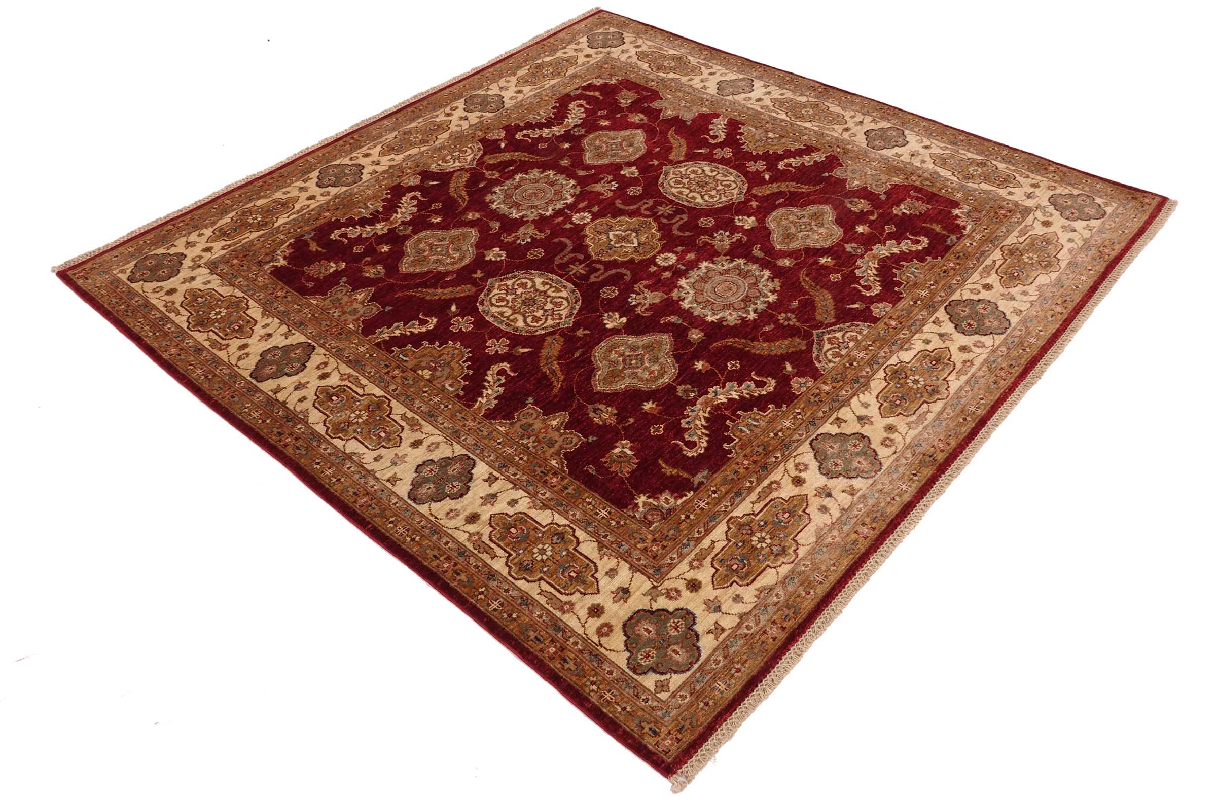 Chobi Ziegler Teppich 200x300 Handgeknüpft Rot Floral Orientalisch UNIKAT Kurzflor