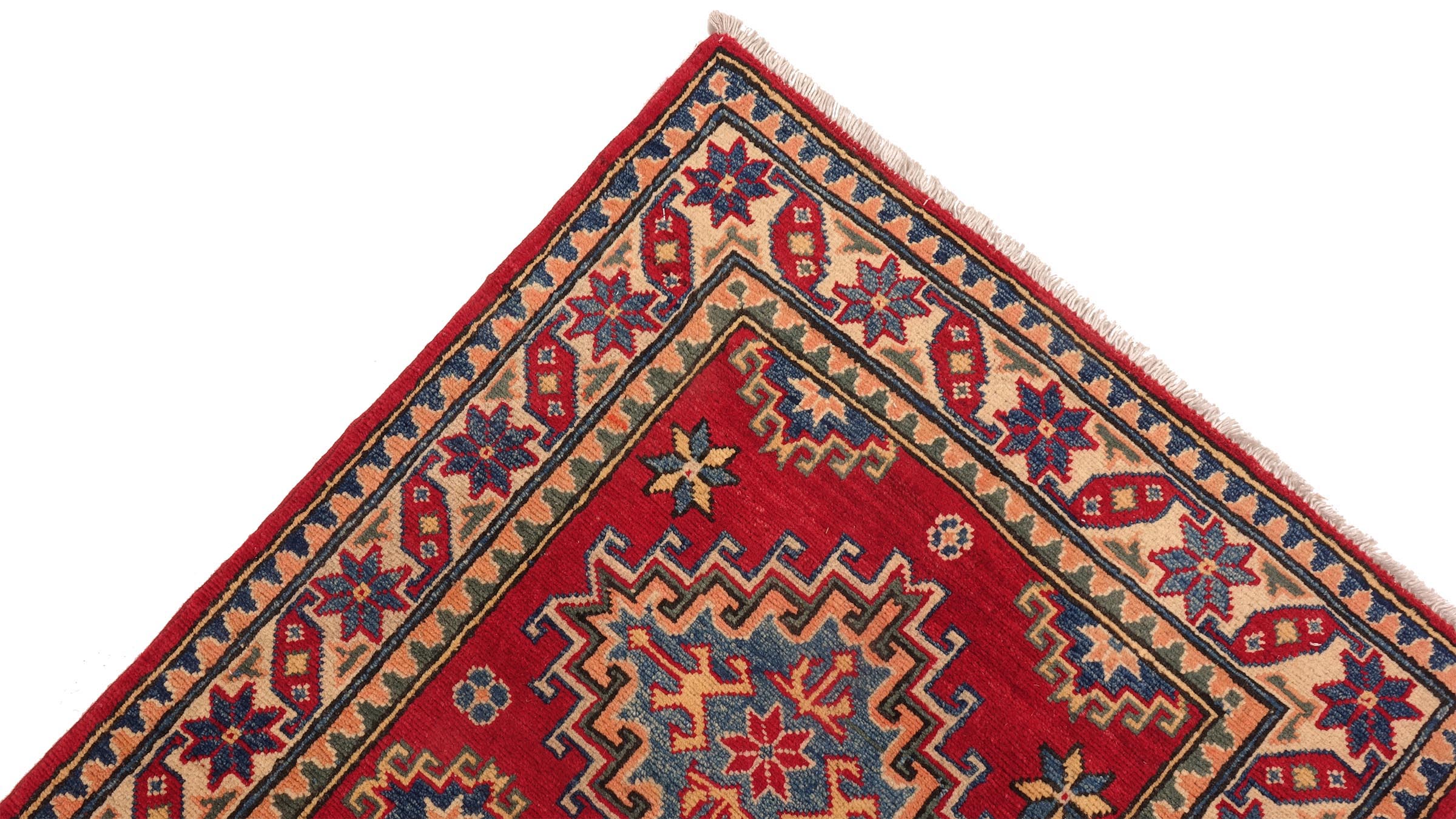 Kazak Teppich 80x240 Handgeknüpft Läufer rot Geometrisch Orientalisch UNIKAT Kurzflor