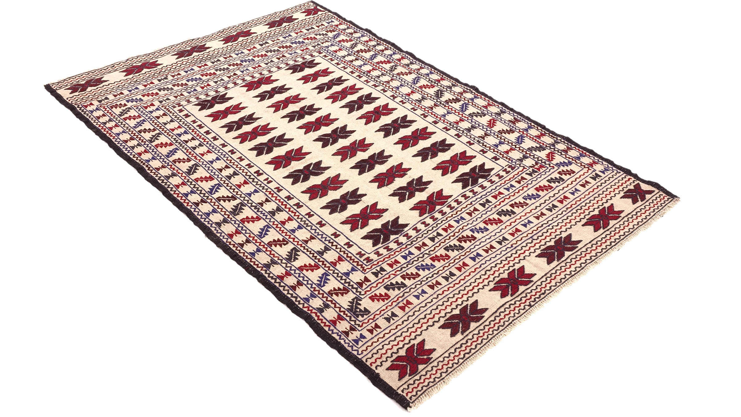 Afghan Kelim Gol Barjasta Teppich 120x180 Handgewebt Beige Geometrisch Handarbeit