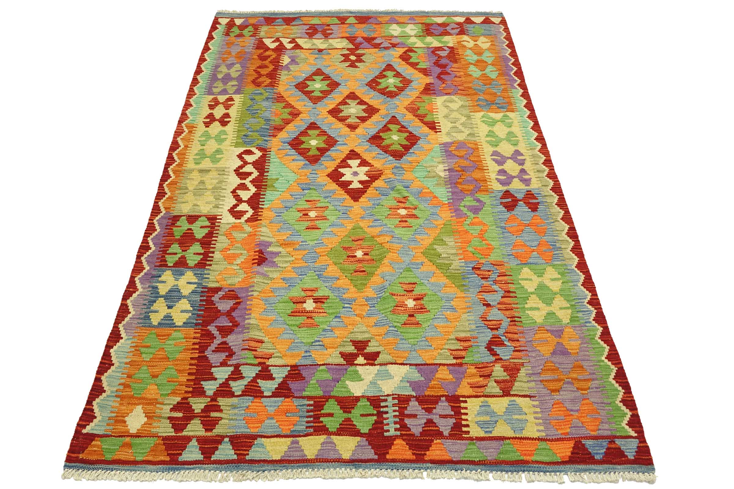 Afghan Maimana Kelim Bunt 140x200 Handgewebt Teppich Bunt Geometrisch Orient