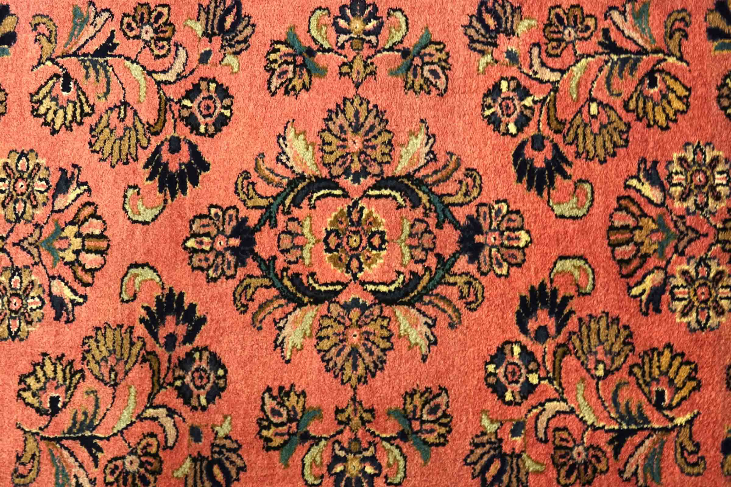 Sarough Teppich 70x140 Handgeknüpft Rosa Floral Wolle Kurzflor Rug