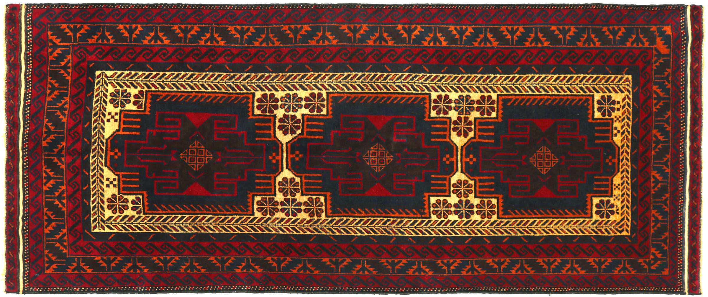 Afghan Belutsch Baluch 100x210 Handgeknüpft Orientteppich Beige Geometrisch