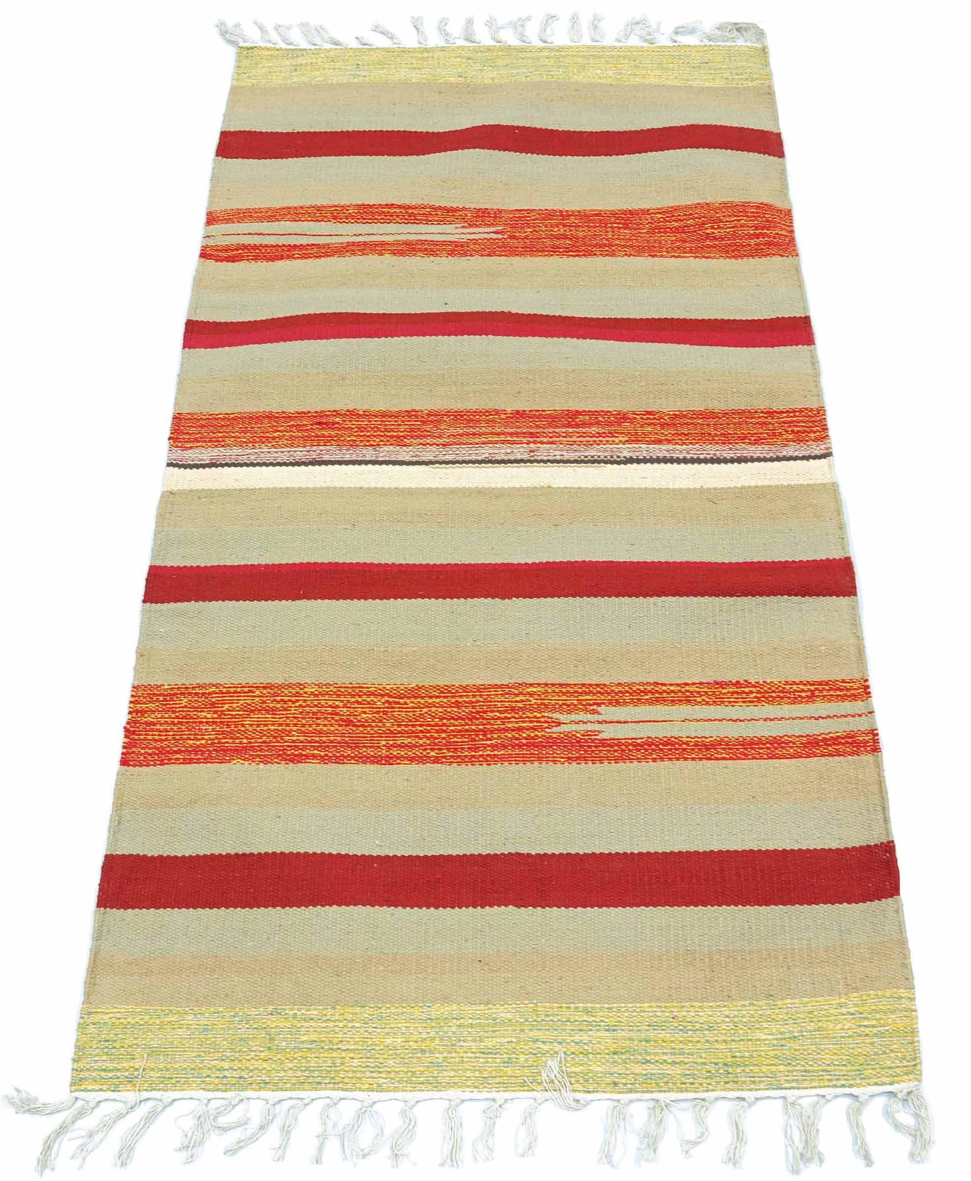 Knallbunter Kelim Teppich 60x120 Handgewebt Mehrfarbig Gestreift Handarbeit Gewebt
