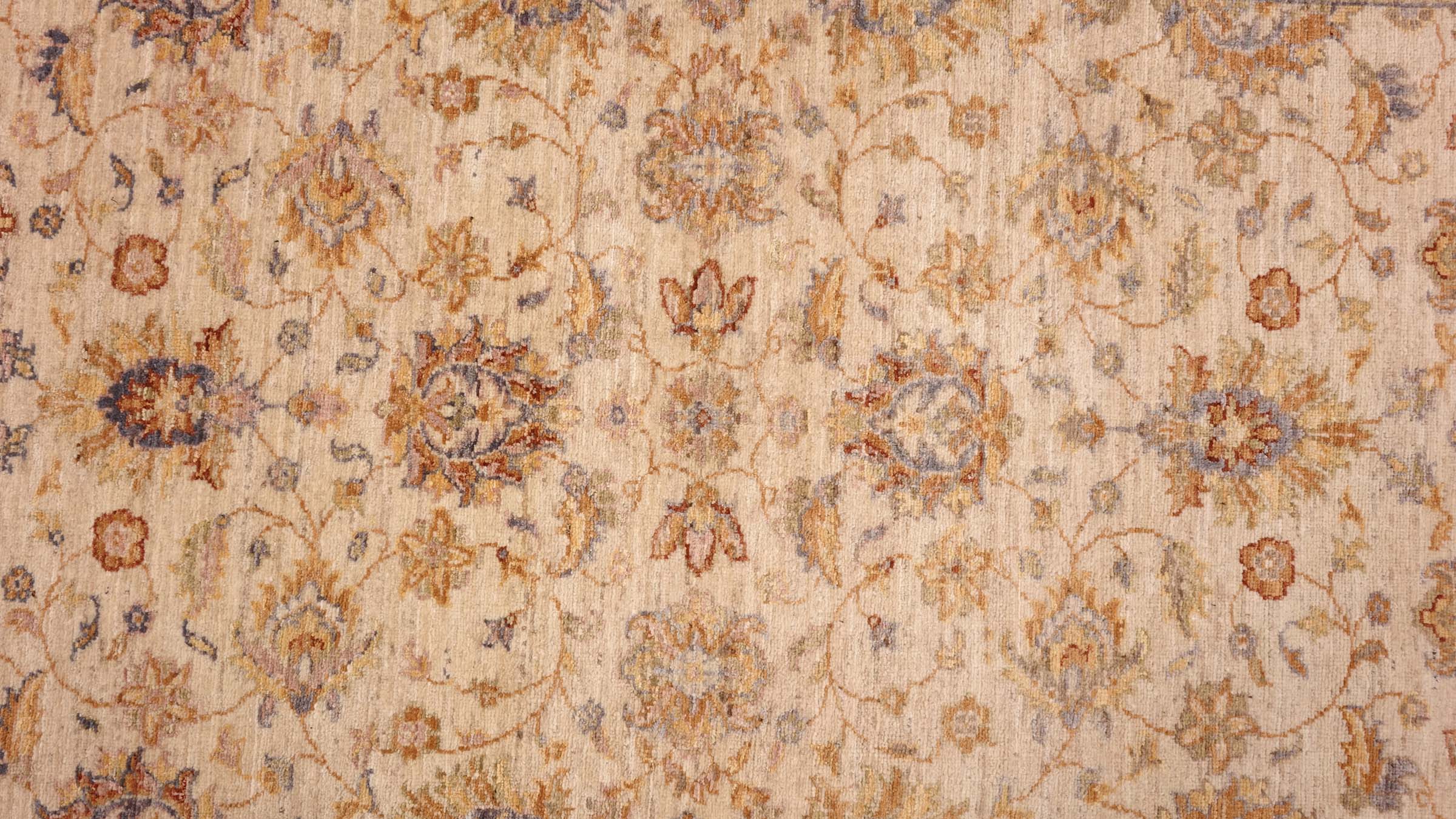 Chobi Ziegler Teppich 120x180 Handgeknüpft Beige Floral Orientalisch UNIKAT Kurzflor
