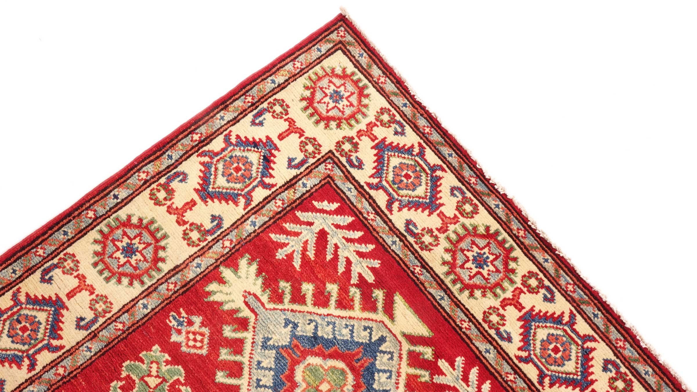 Kazak Teppich 80x300 Handgeknüpft Läufer rot Geometrisch Orientalisch UNIKAT Kurzflor