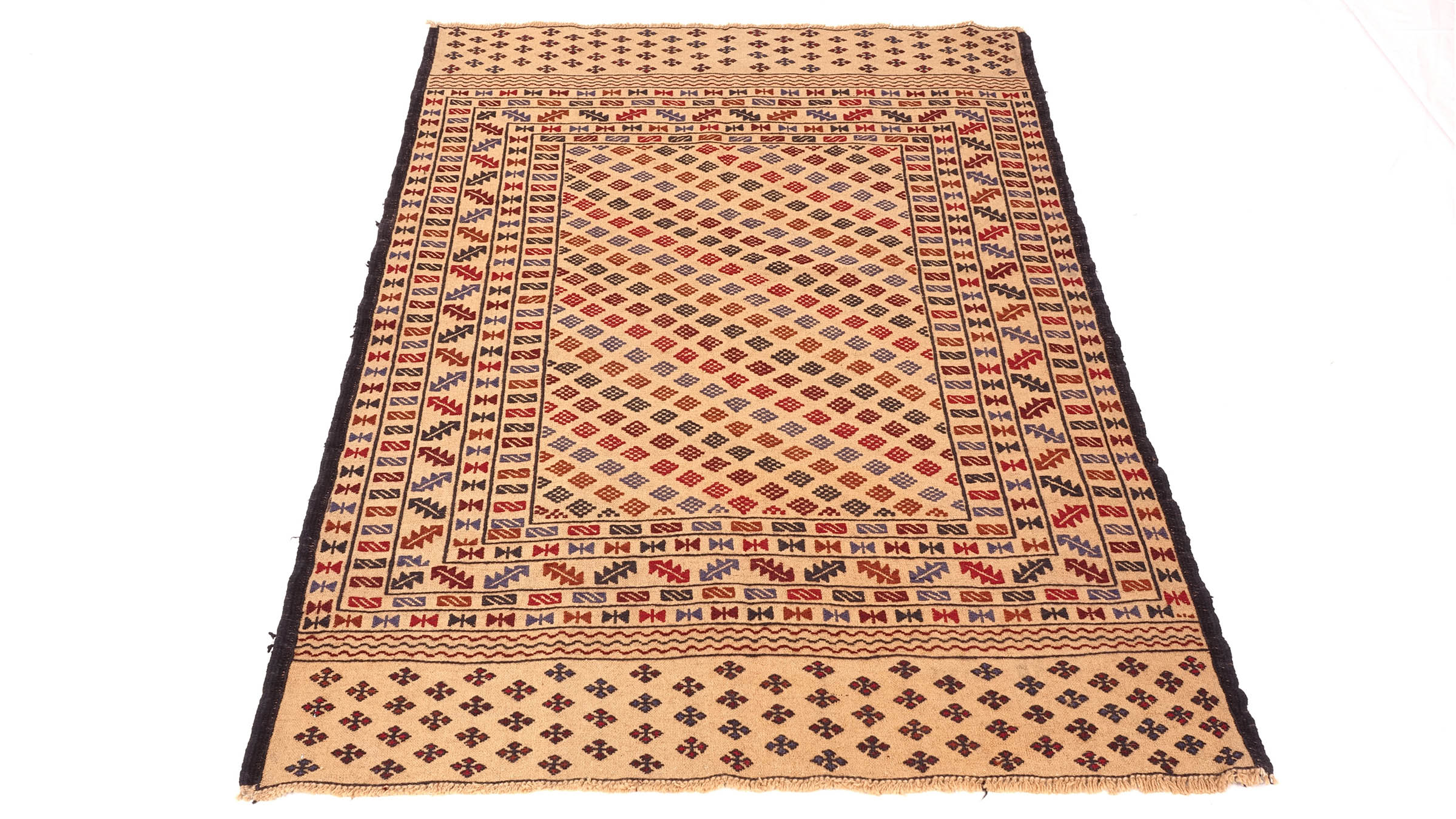 Afghan Kelim Gol Barjasta Teppich 120x180 Handgewebt Gold Geometrisch Handarbeit Gewebt