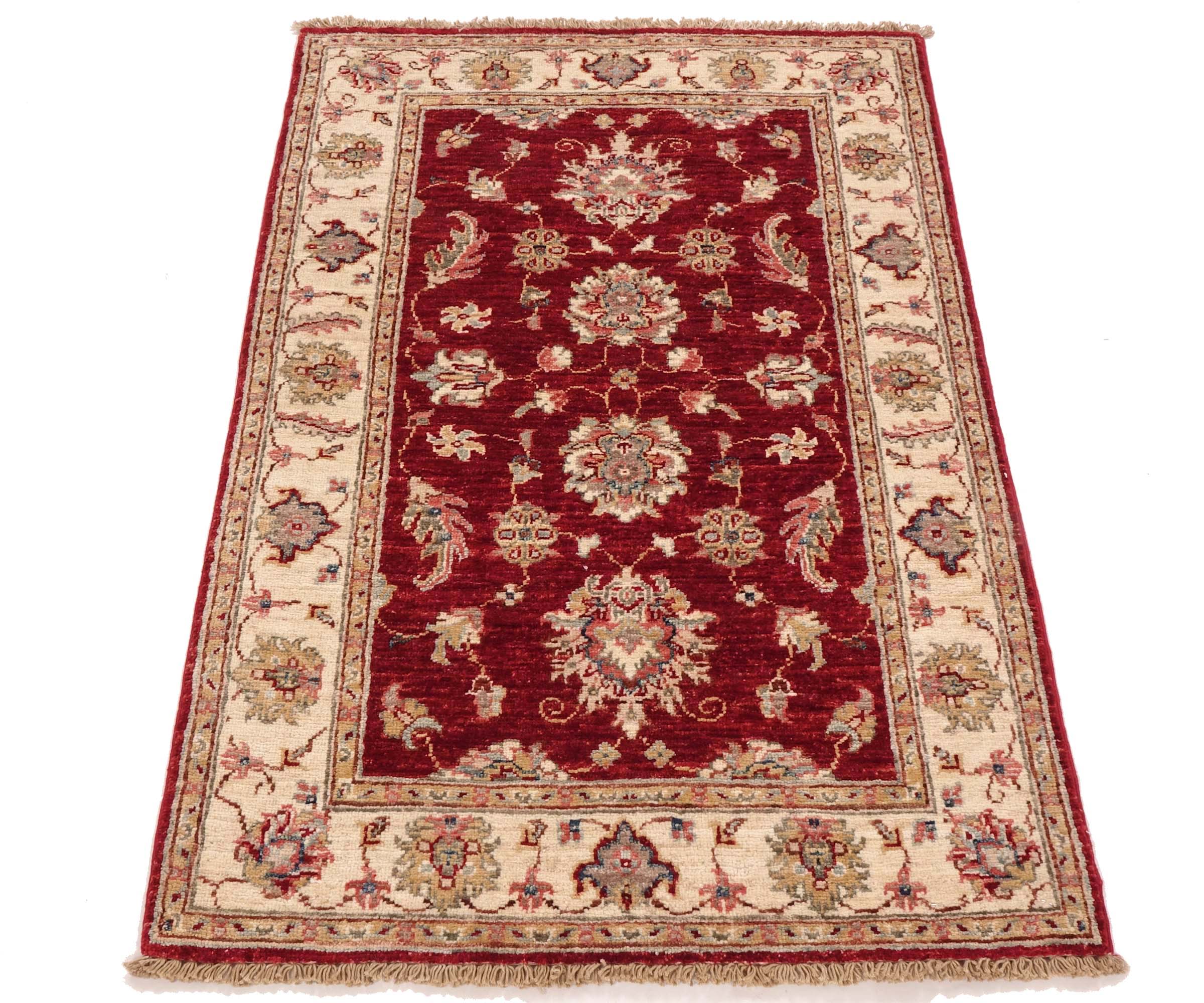Chobi Ziegler Teppich 80x120 Handgeknüpft Rot Floral Orientalisch UNIKAT Kurzflor