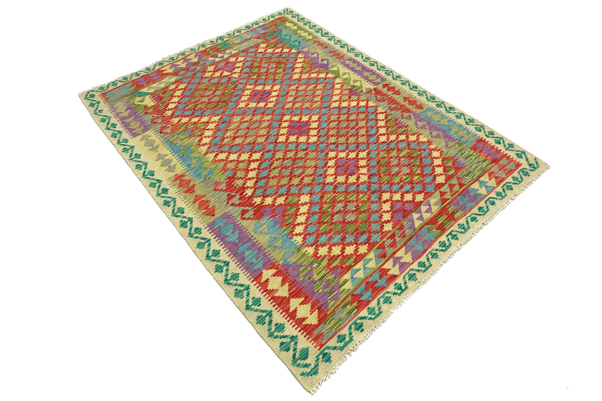 Afghan Maimana Kelim Bunt 150x200 Handgewebt Teppich Bunt Geometrisch Orient