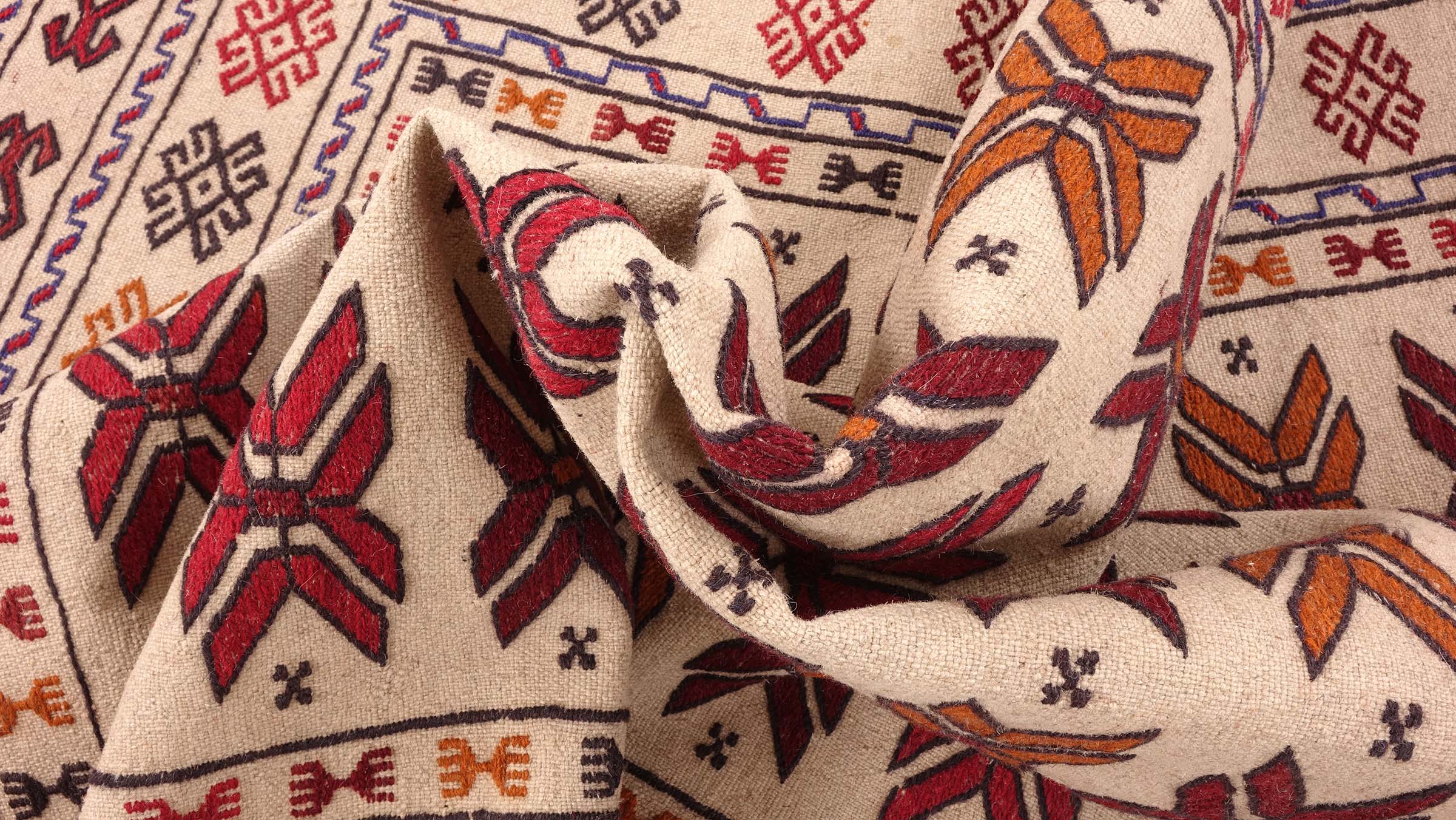 Afghan Kelim Gol Barjasta Teppich 140x200 Handgewebt Beige Geometrisch Handarbeit