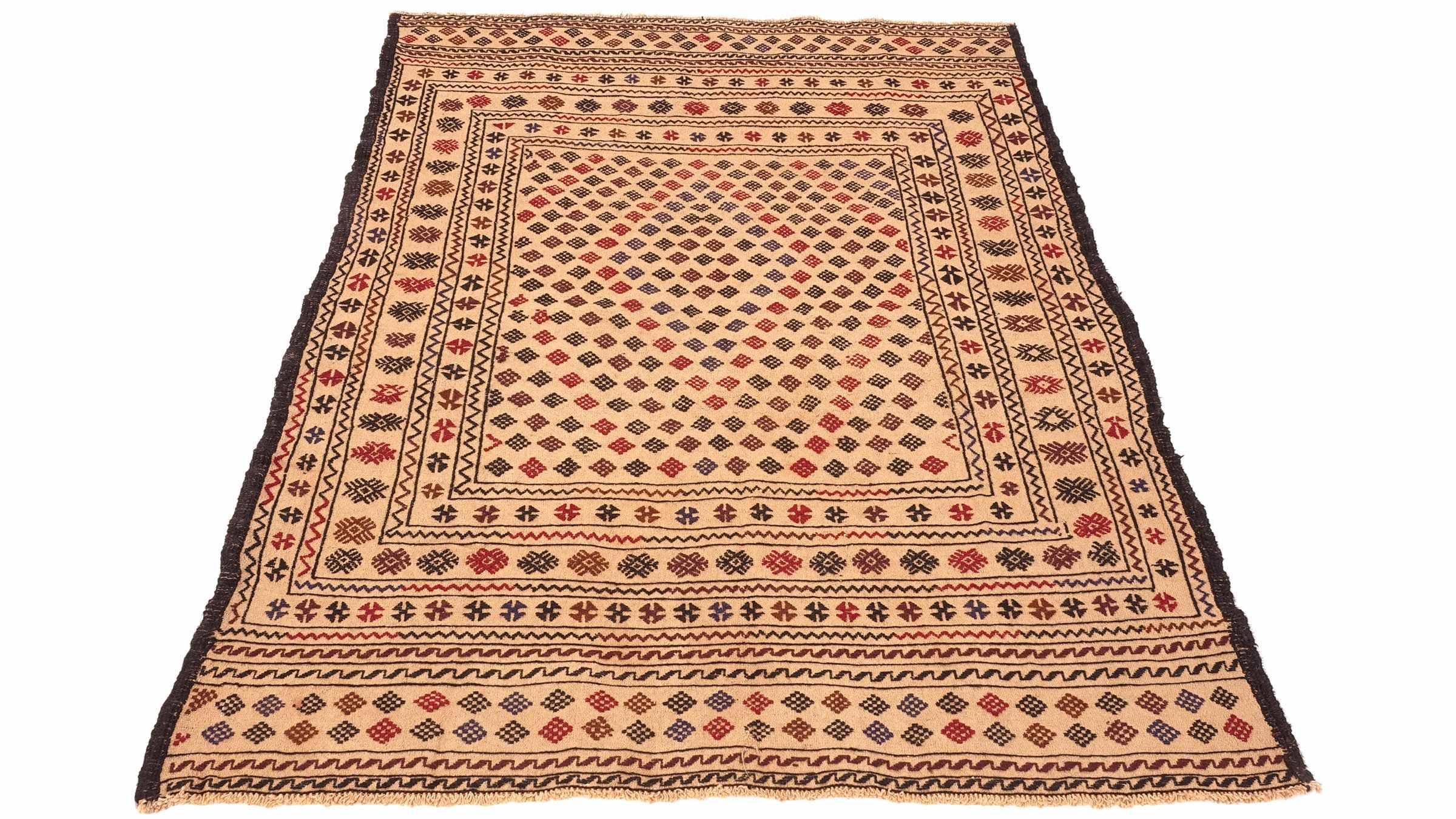 Afghan Kelim Gol Barjasta Teppich 120x180 Handgewebt Gold Geometrisch Handarbeit Gewebt