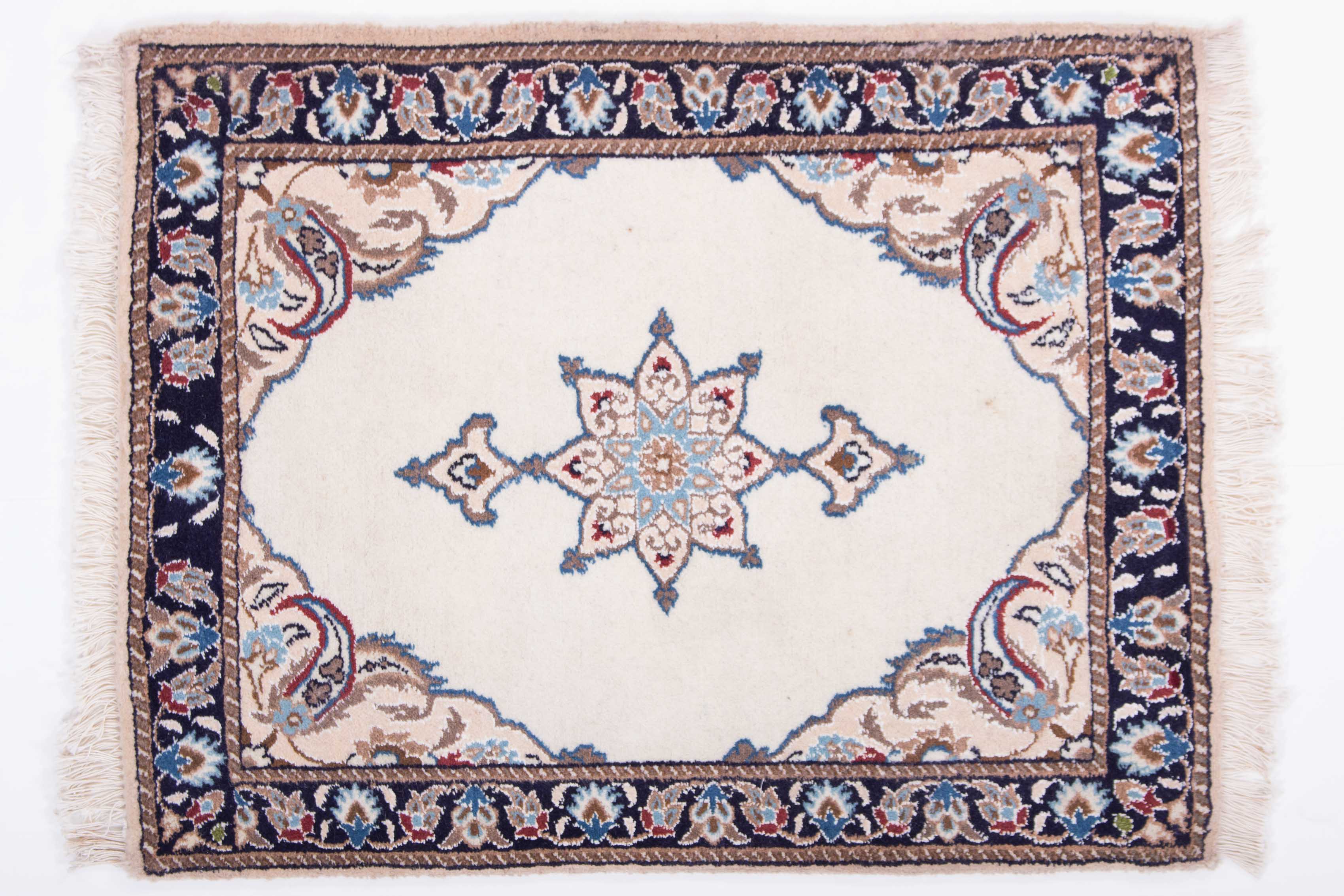 Perser Nain 60x80 Handgeknüpft Teppich Weiß Orientalisch Kurzflor Orient Rug