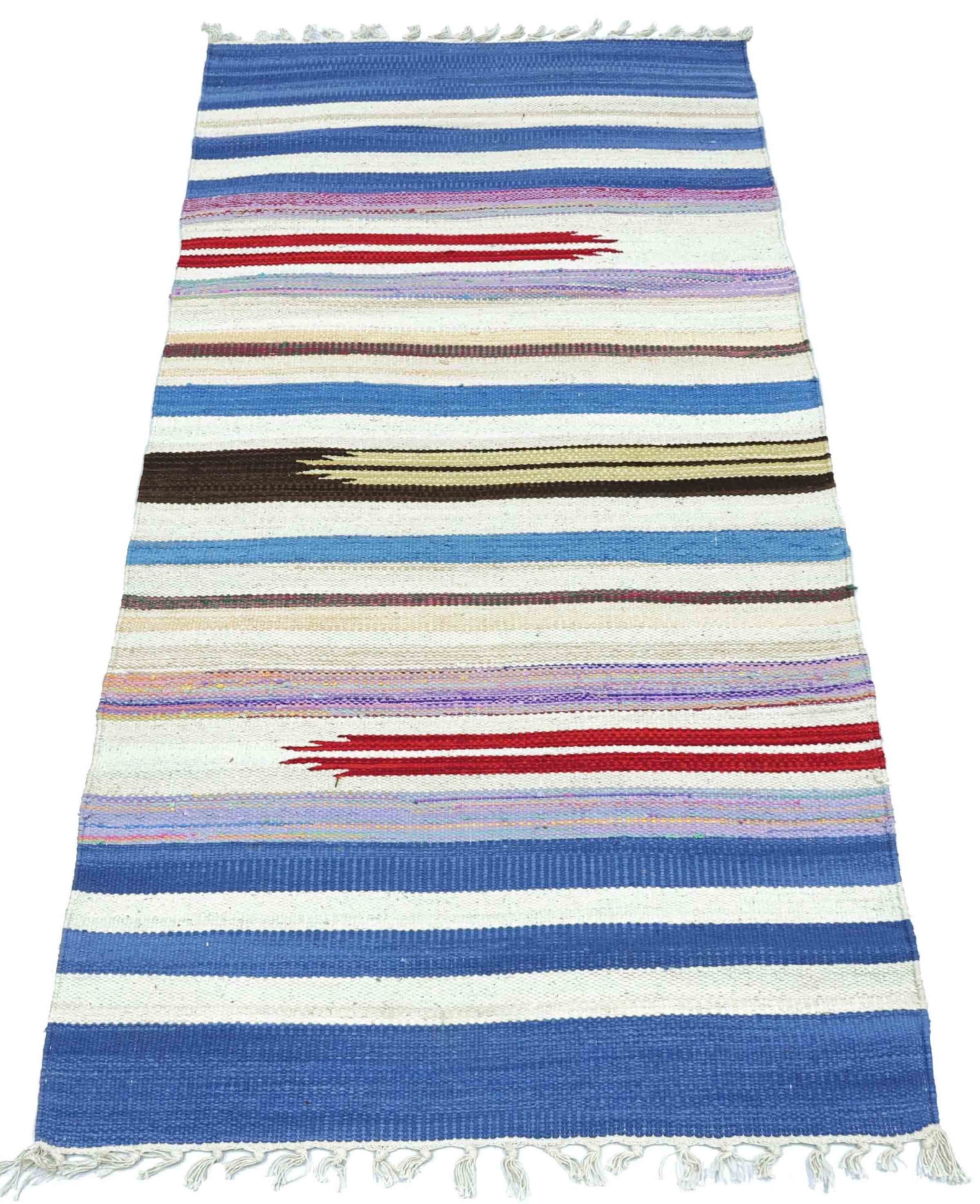 Knallbunter Kelim Teppich 60x120 Handgewebt Mehrfarbig Streifen Handarbeit Gewebt
