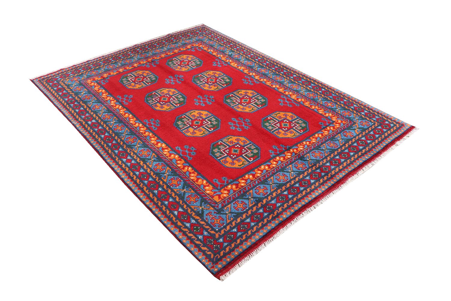 Afghan Akcha Rang Dar Teppich 150x200 Handgeknüpft Rot Durchgemustert Orient Kurzflor