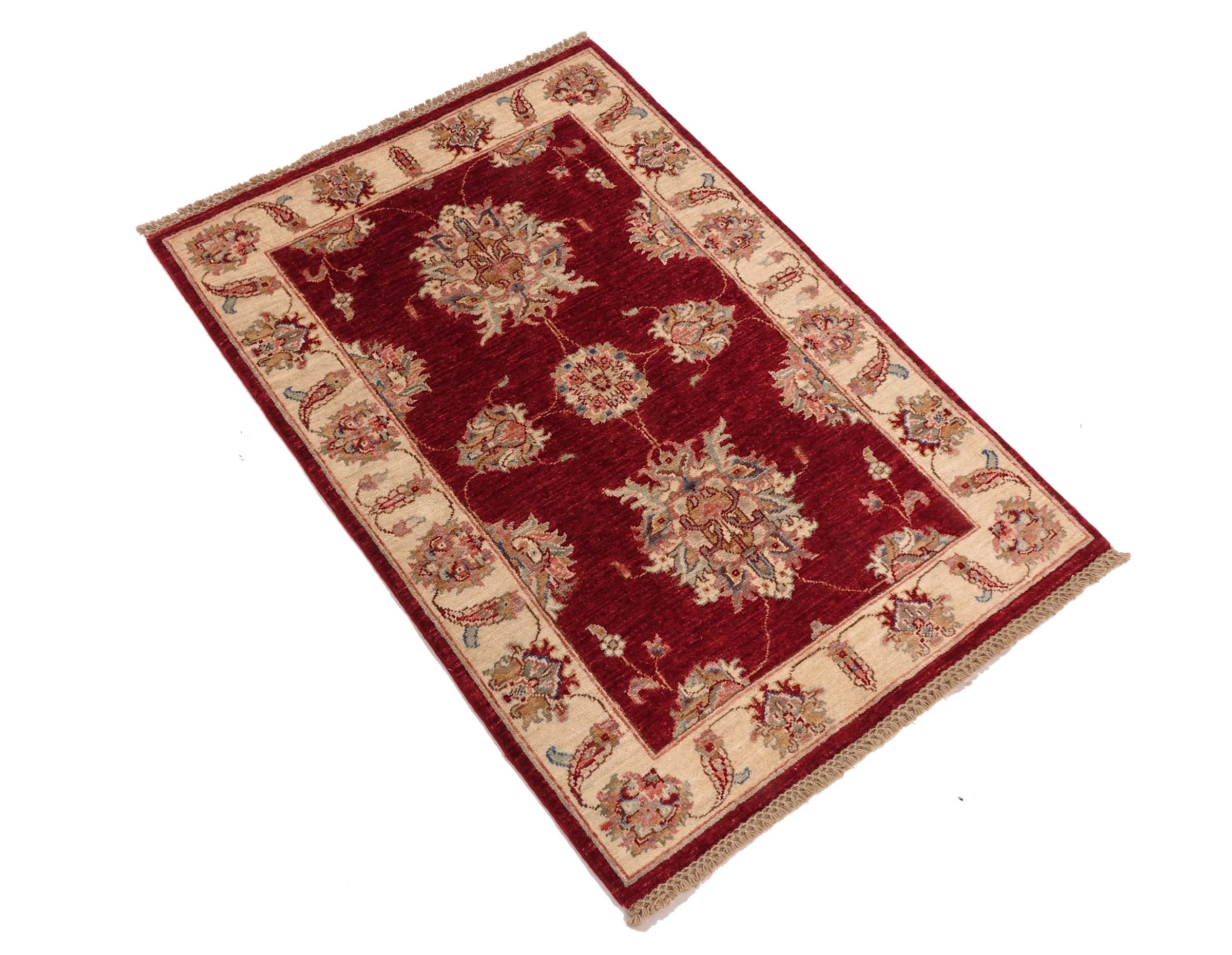 Chobi Ziegler Teppich 80x120 Handgeknüpft Rot Floral Orientalisch UNIKAT Kurzflor