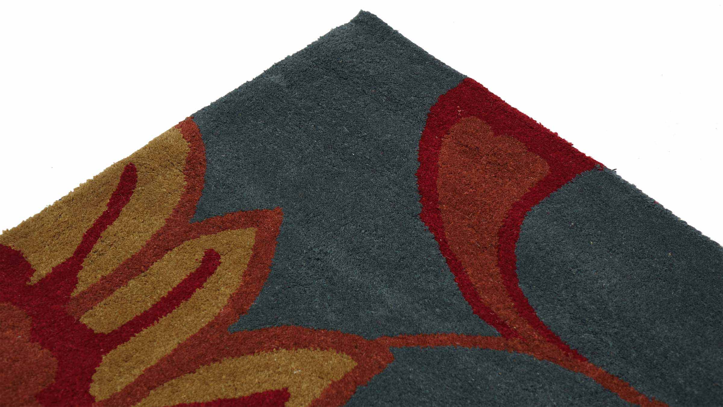 Handgefertigter Teppich Blüte 160x230 Blau Floral Handarbeit Handtuft Modern