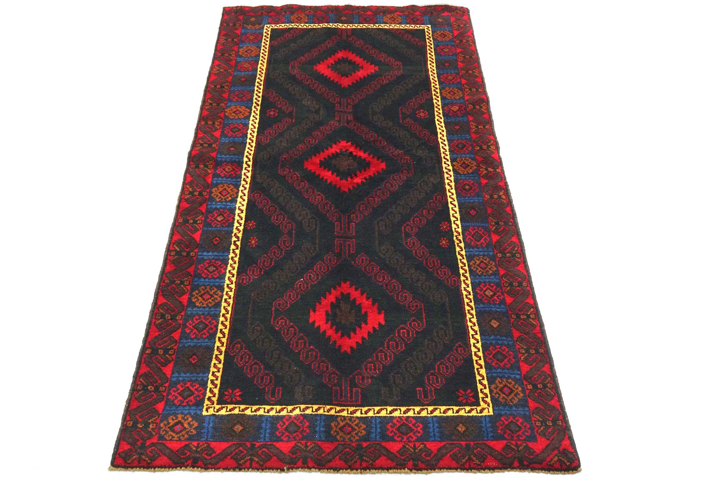 Afghan Belutsch Baluch 100x190 Handgeknüpft Orientteppich Schwarz Geometrisch