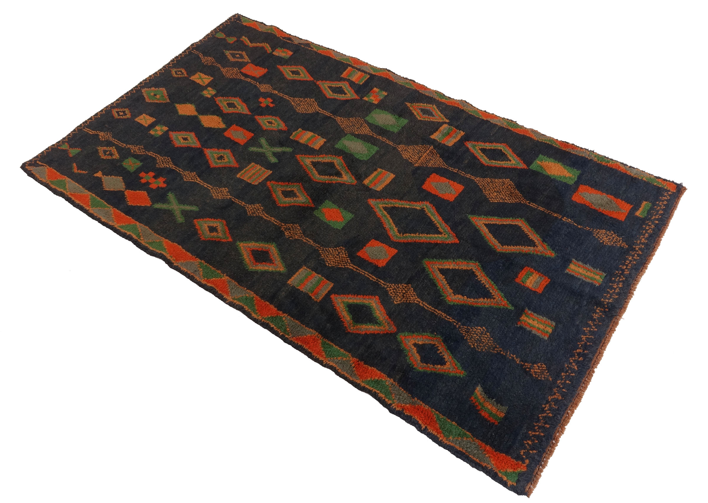 Gabbeh Nomadenmuster Teppich 120x180 Handgeknüpft Blau Streifen Orientalisch UNIKAT