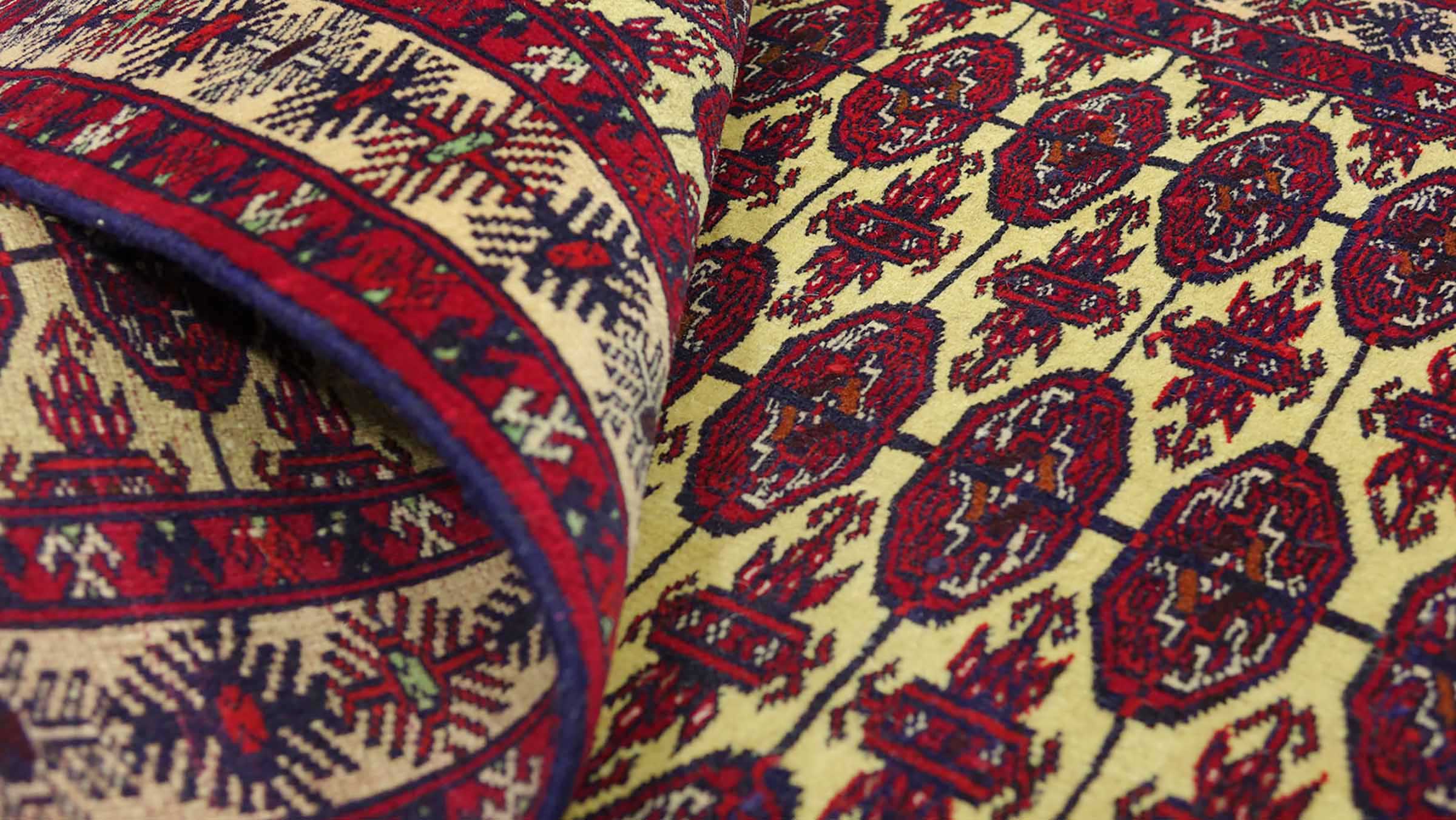 Afghan Teppich 80x120 Handgeknüpft Beige Geometrisch Orient Kurzflor Wohnzimmer
