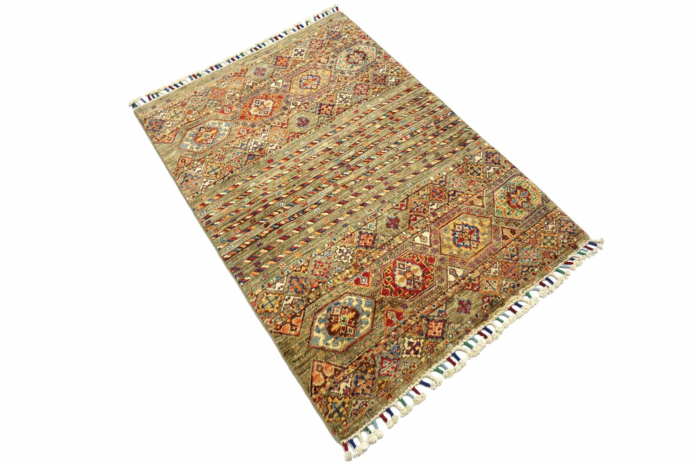 Afghan Khorjin Shaal 100x150 Handgeknüpft Orientteppich Braun Streifen Wolle