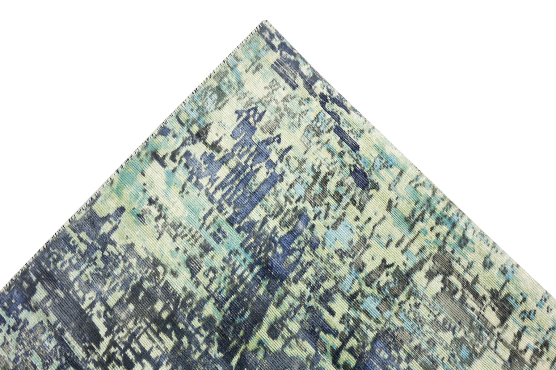 Handloom Vintage 220x160 Handgewebt Teppich 160x220 Blau Abstrakt Handarbeit Orient