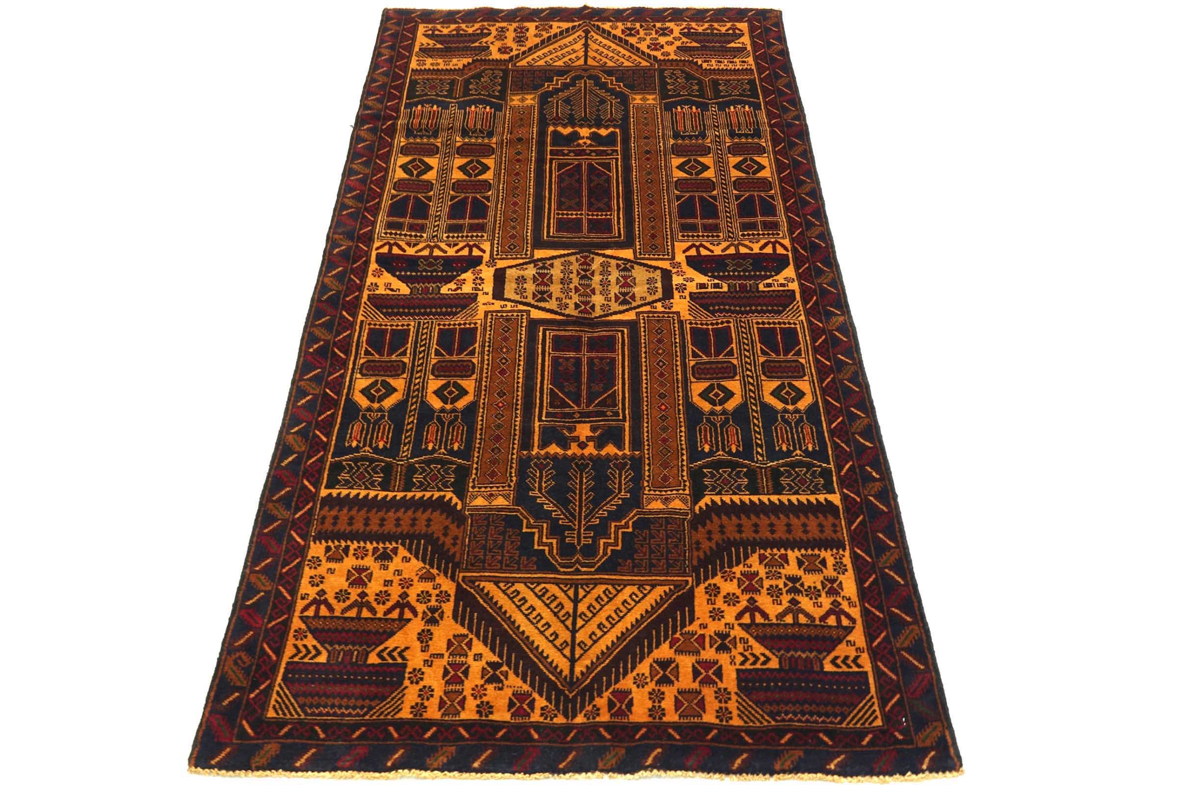 Afghan Belutsch Baluch 110x200 Handgeknüpft Orientteppich Beige Durchgemustert