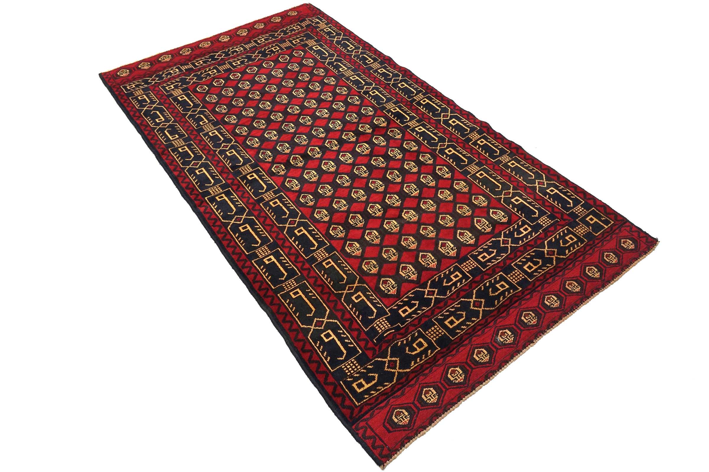 Afghan Belutsch Baluch 120x210 Handgeknüpft Orientteppich Rot Durchgemustert