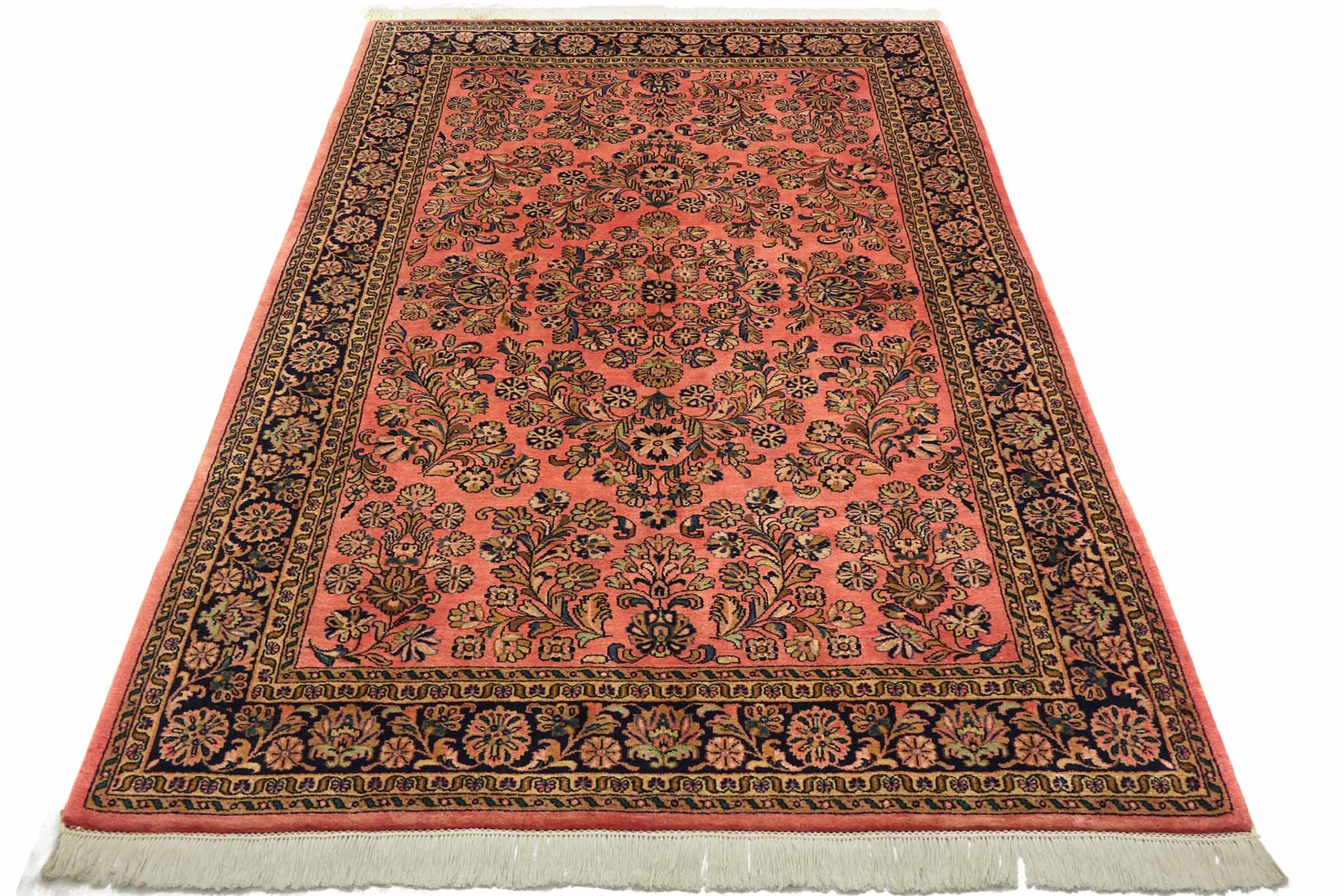 Sarough Teppich 200x250 Handgeknüpft Rosa Floral Wolle Kurzflor Rug