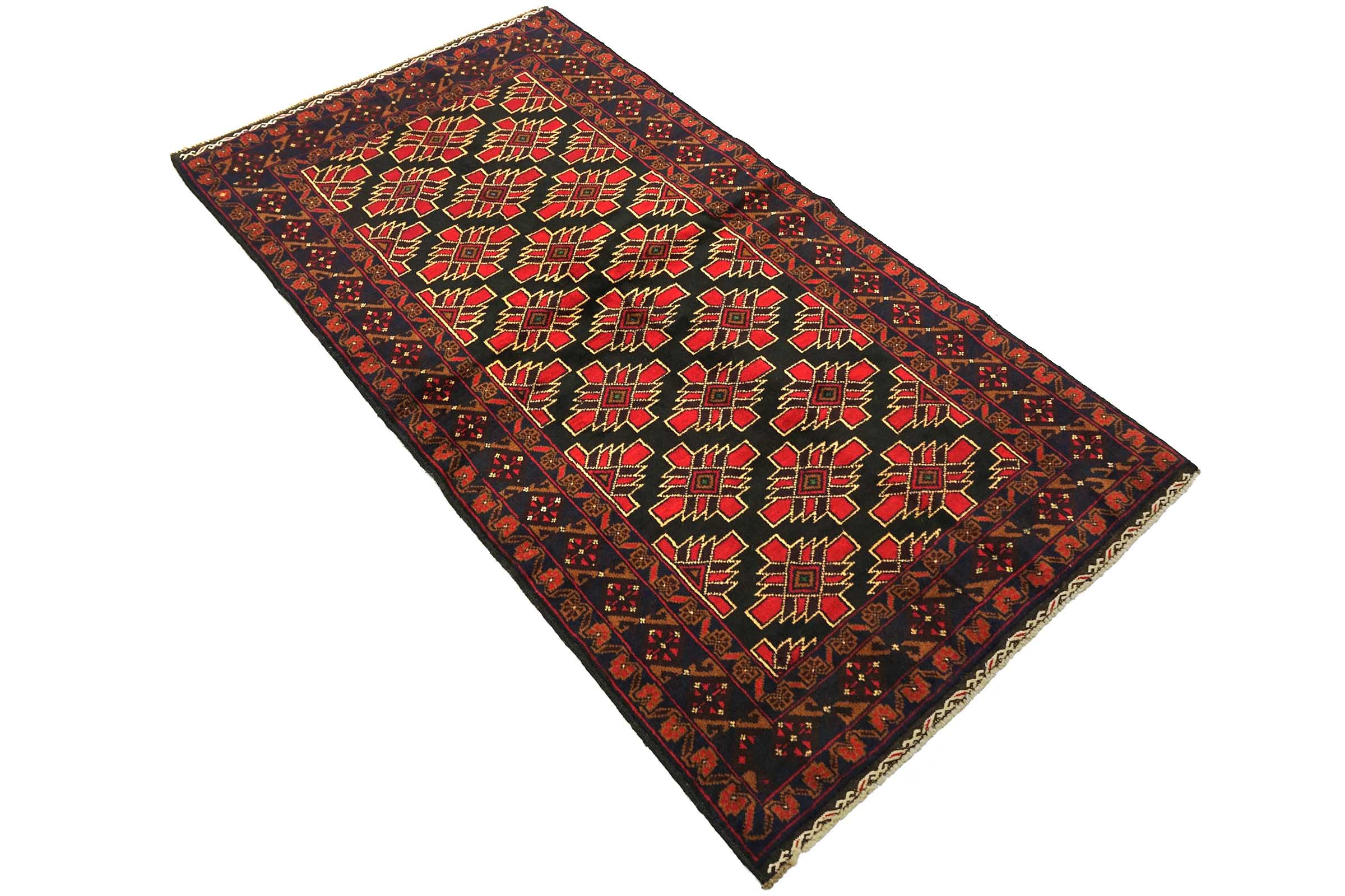 Afghan Belutsch Baluch 100x190 Handgeknüpft Orientteppich Schwarz