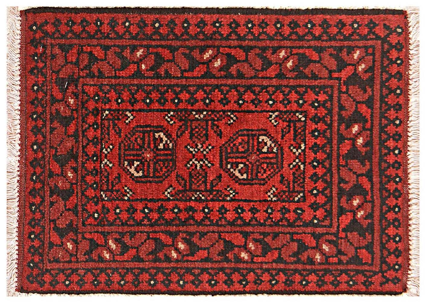 Afghan Aqcha Poshti Teppich 40x60 Handgeknüpft Rot Geometrisch Orient Kurzflor
