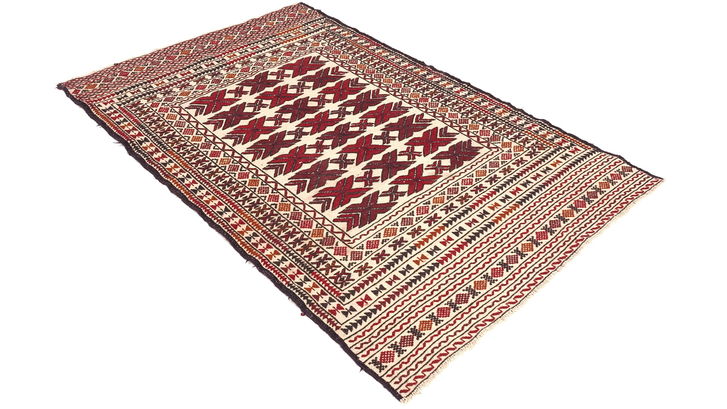 Afghan Kelim Gol Barjasta Teppich 120x180 Handgewebt Beige Geometrisch Handarbeit