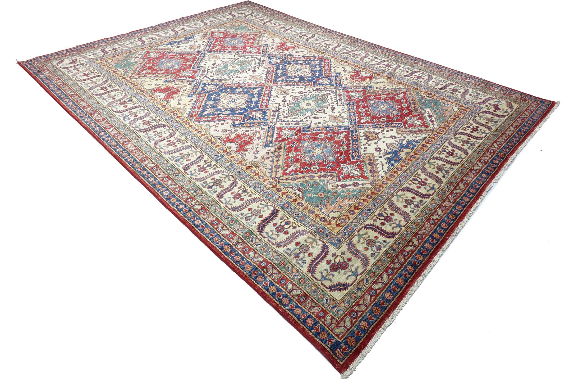 Afghan Feiner Kazak Teppich 240x340 Handgeknüpft Beige Geometrisch Orient Kurzflor