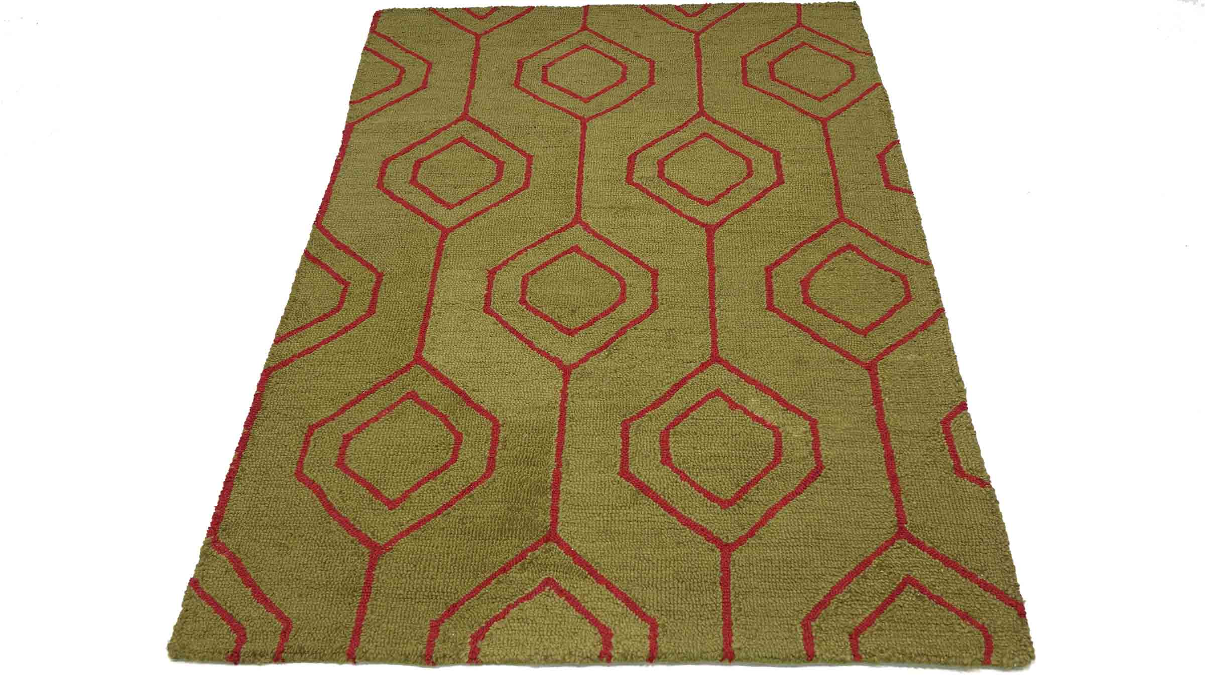 Handgefertigter Teppich 100x150 & 120x180 Grün Durchgemustert Handarbeit Modern