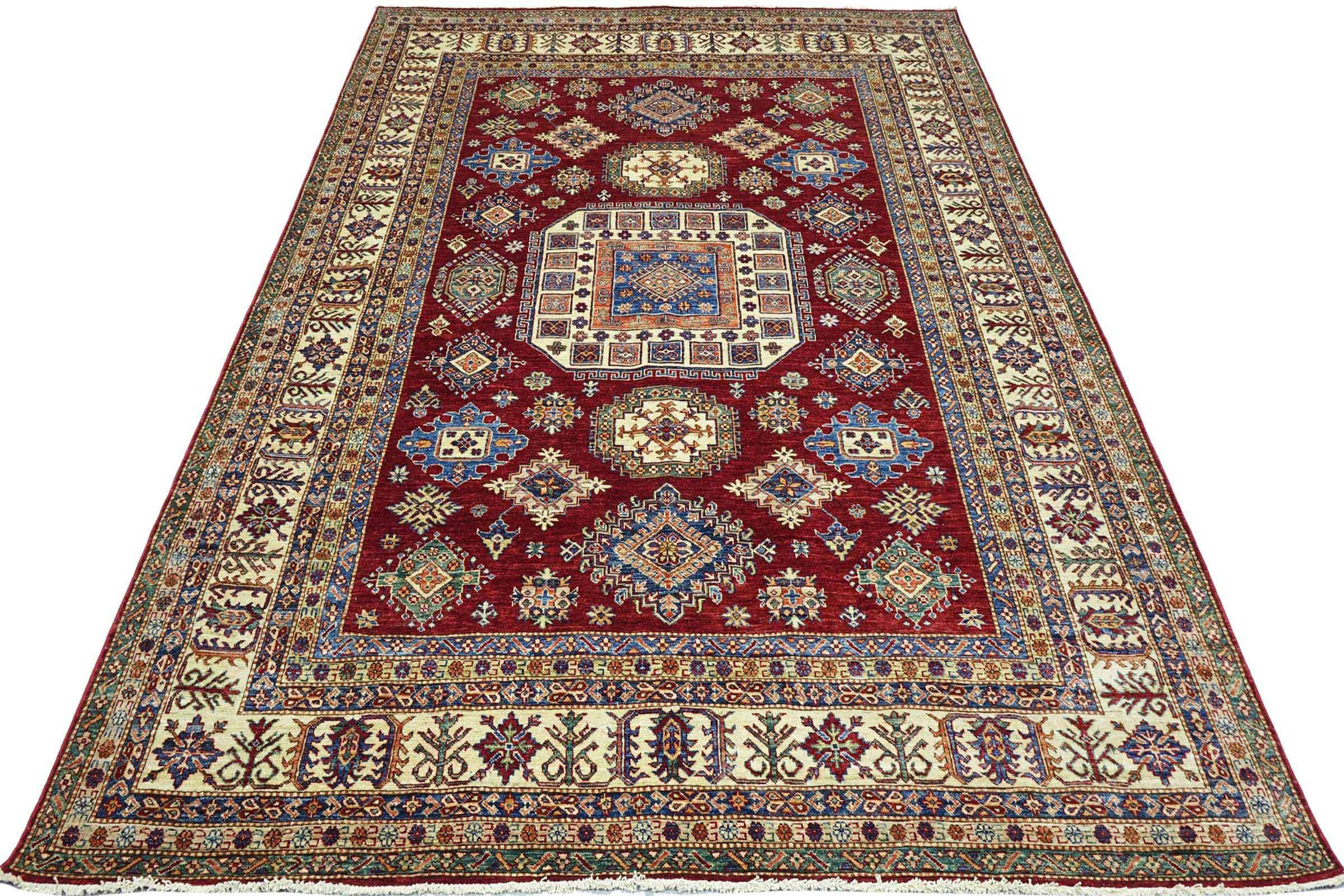Afghan Feiner Kazak Teppich 250x300 Handgeknüpft Rot Geometrisch Orient Kurzflor