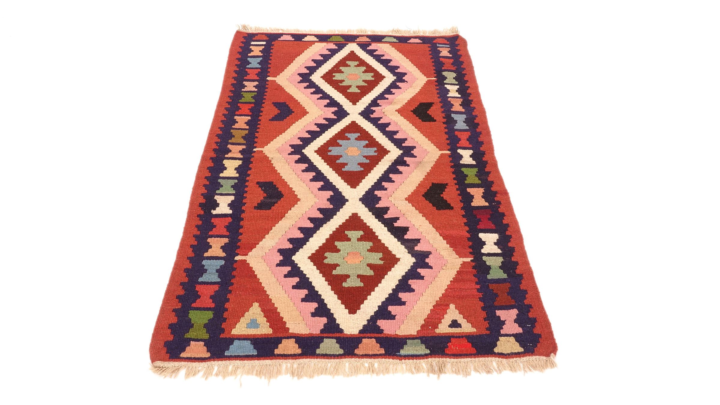 Perserteppich Kelim Ardebil 100x150 Handgewebt Braun Geometrisch Handarbeit Zimmer