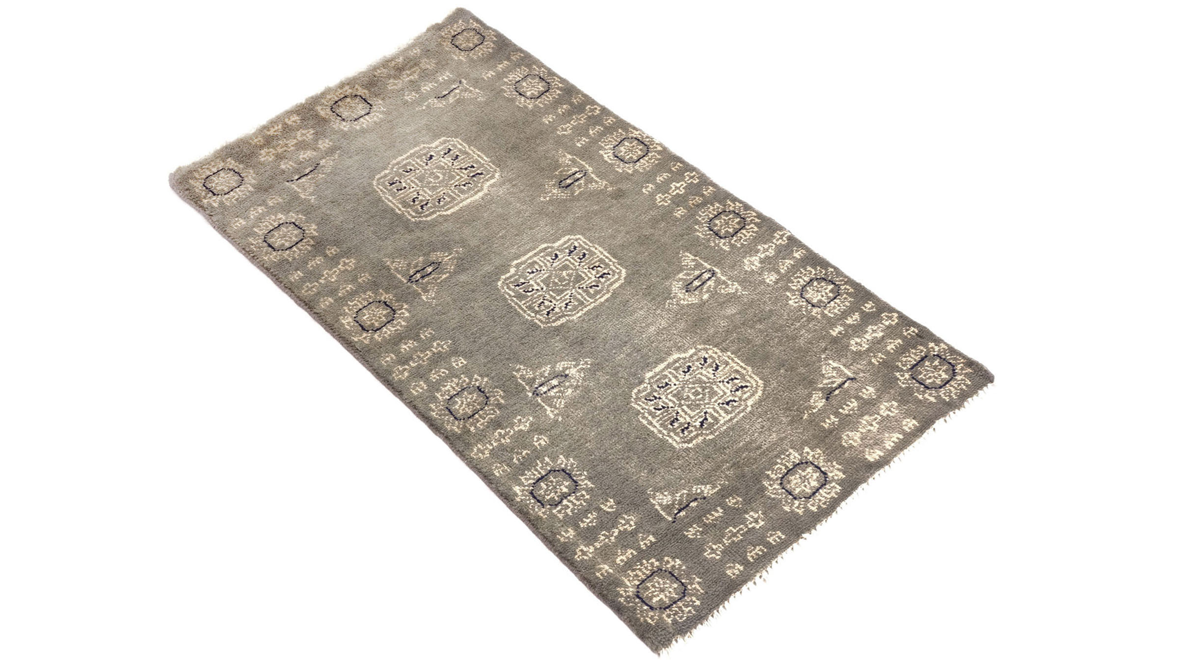 Pakistan Buchara 3ply Teppich 50x80 Handgeknüpft Grau Geometrisch Orient Kurzflor